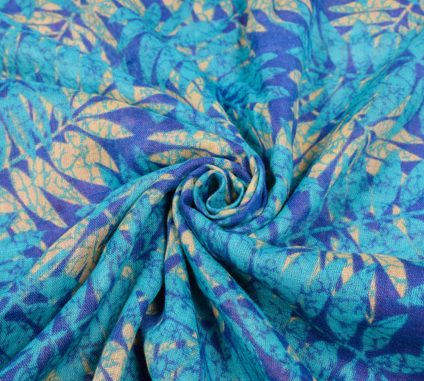 Sushila Vintage Floral Saree Blue 100% Pure Cotton Printed Soft Craft Fabric