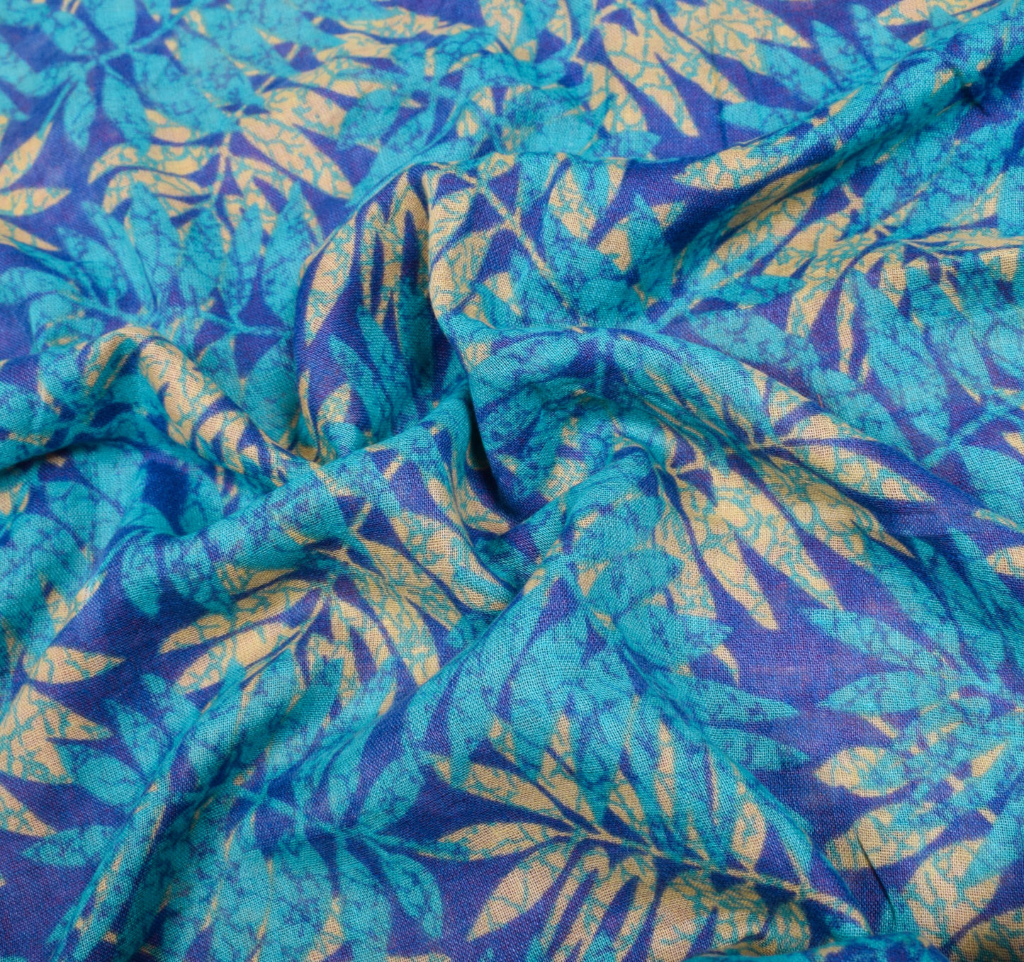 Sushila Vintage Floral Saree Blue 100% Pure Cotton Printed Soft Craft Fabric