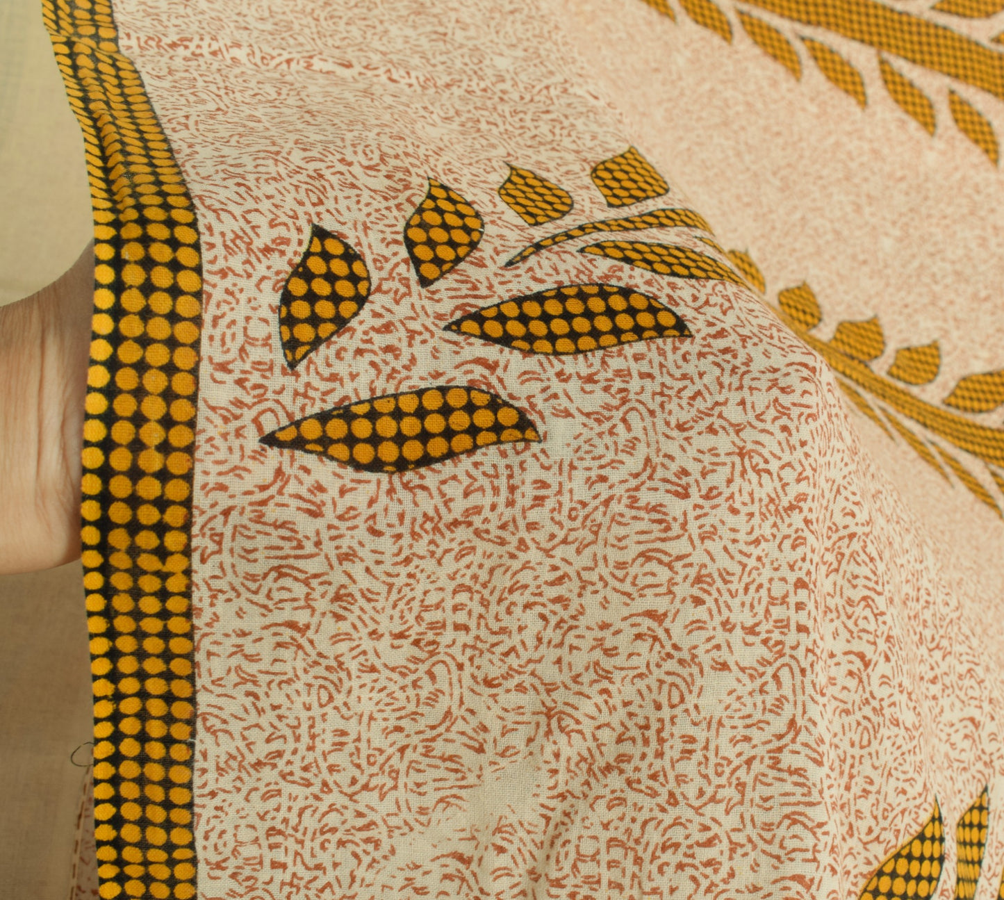 Sushila Vintage Floral Cream Saree 100% Pure Cotton Printed Soft Craft Fabric