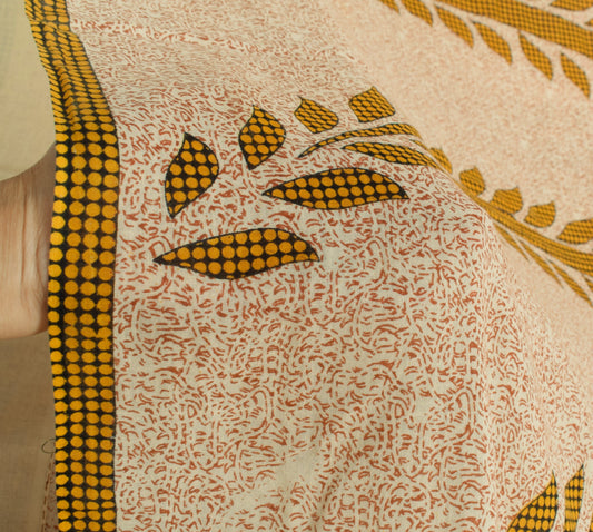 Sushila Vintage Floral Cream Saree 100% Pure Cotton Printed Soft Craft Fabric