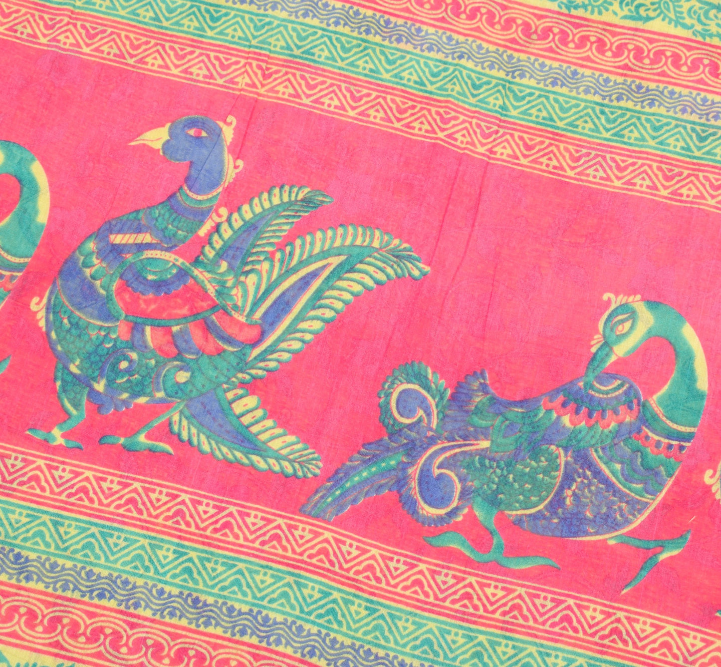 Sushila Vintage Green Kalamkari Saree Pure Cotton Hand Printed Soft Craft Fabric