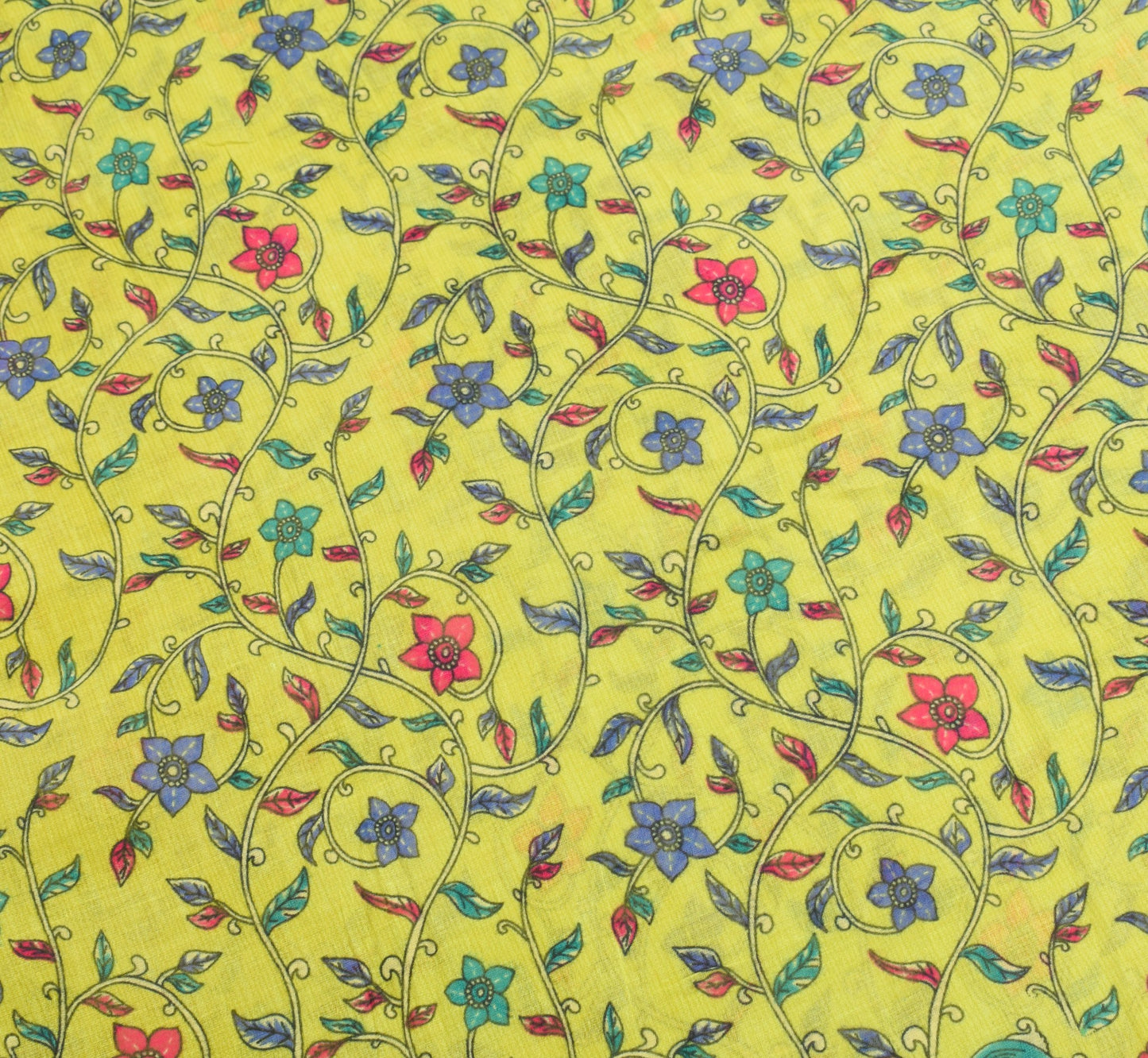 Sushila Vintage Green Kalamkari Saree Pure Cotton Hand Printed Soft Craft Fabric