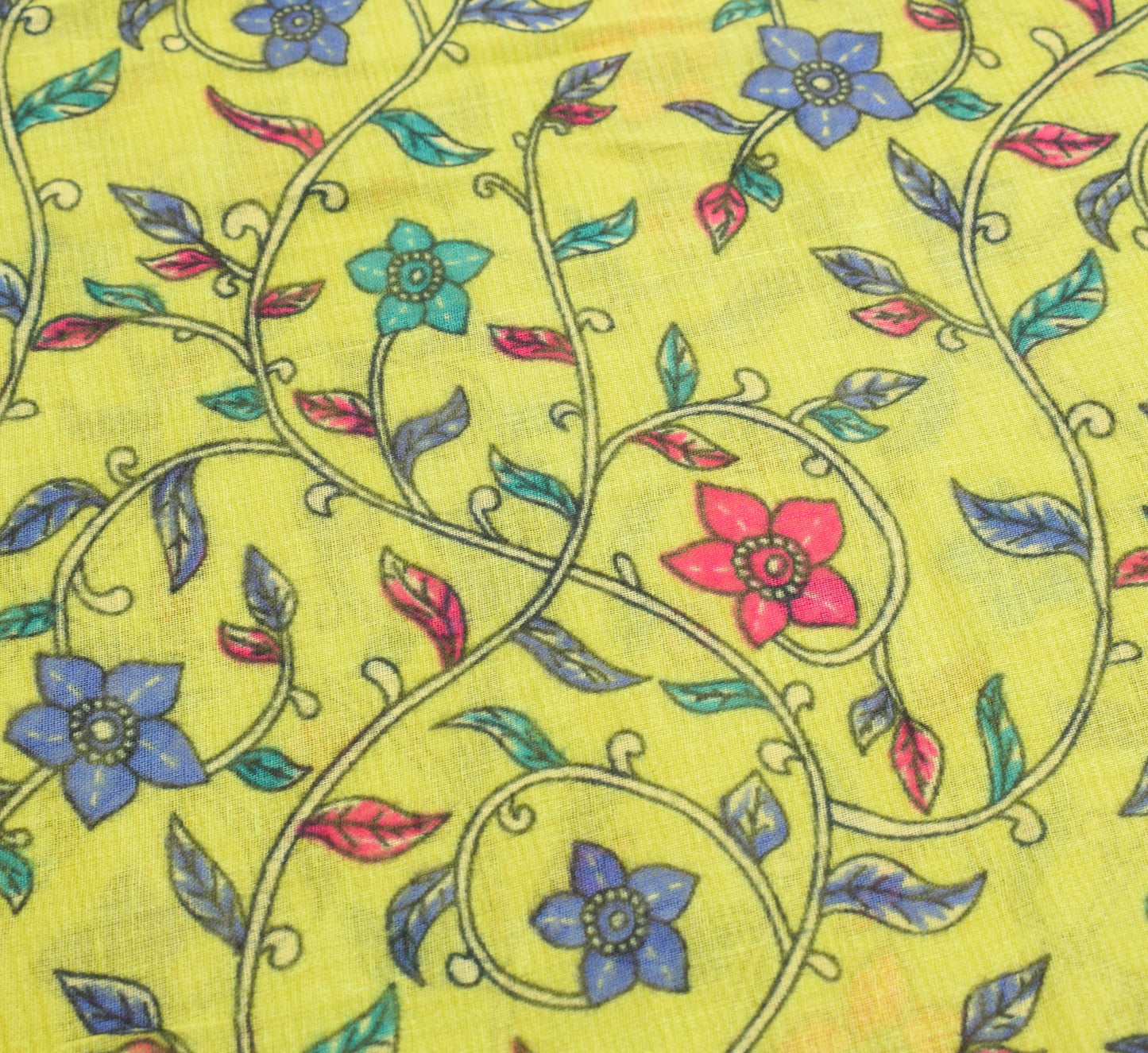 Sushila Vintage Green Kalamkari Saree Pure Cotton Hand Printed Soft Craft Fabric