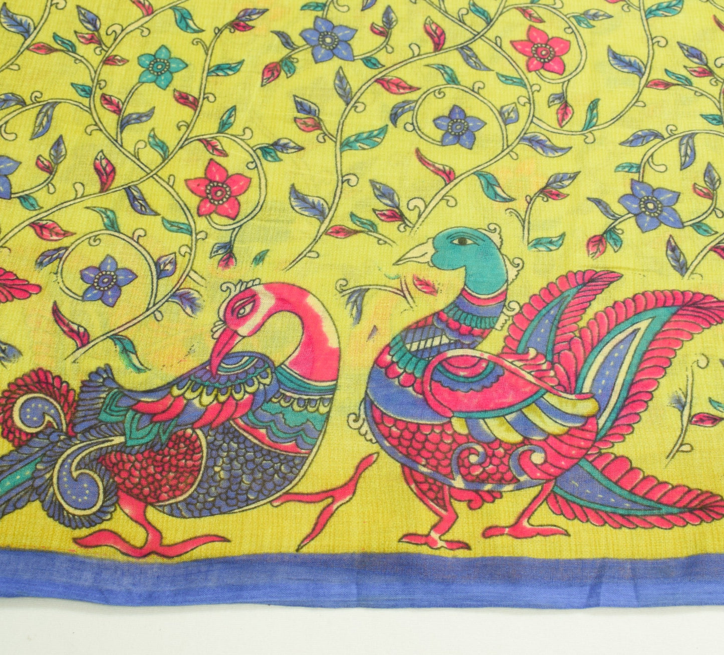 Sushila Vintage Green Kalamkari Saree Pure Cotton Hand Printed Soft Craft Fabric