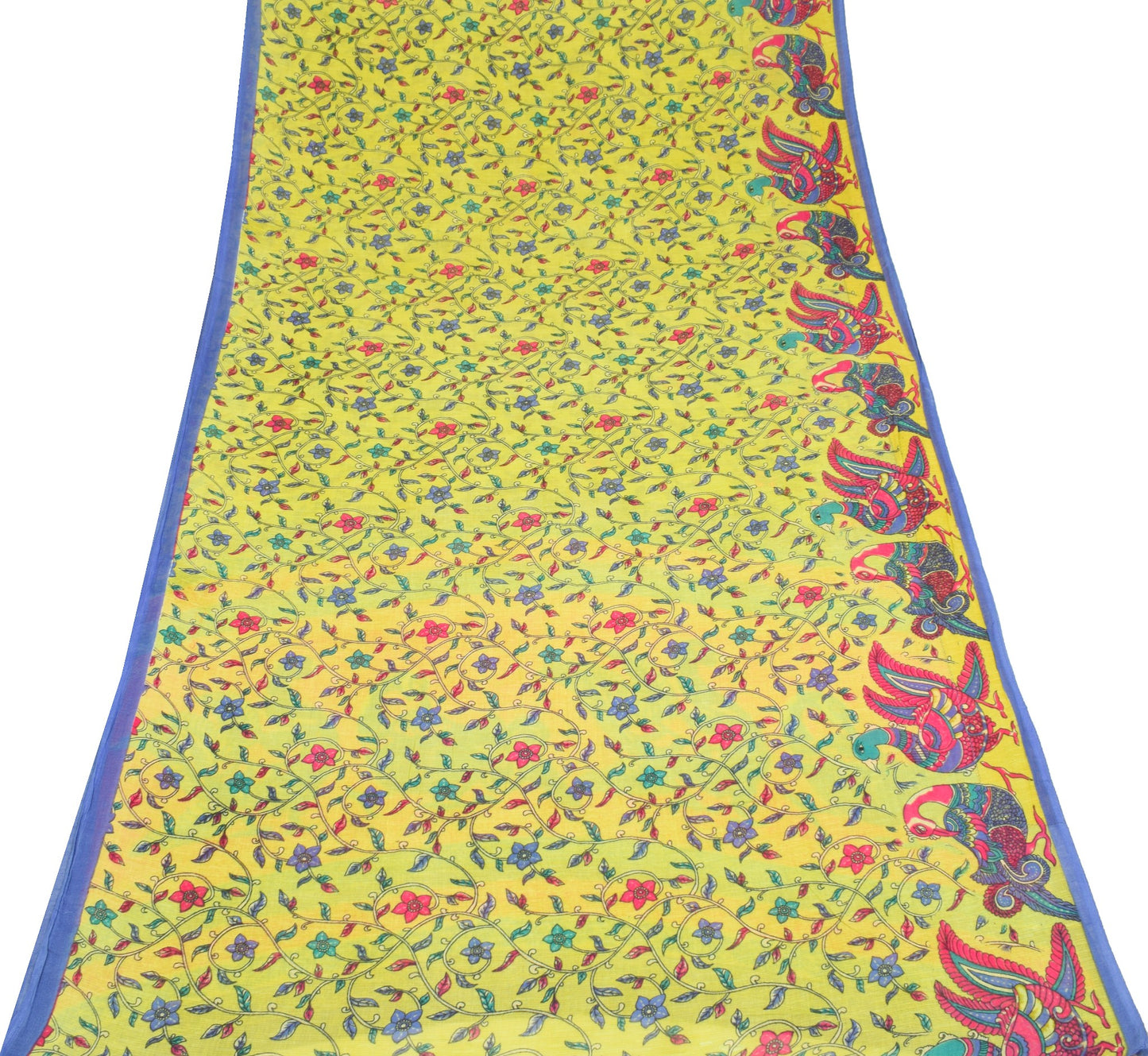 Sushila Vintage Green Kalamkari Saree Pure Cotton Hand Printed Soft Craft Fabric