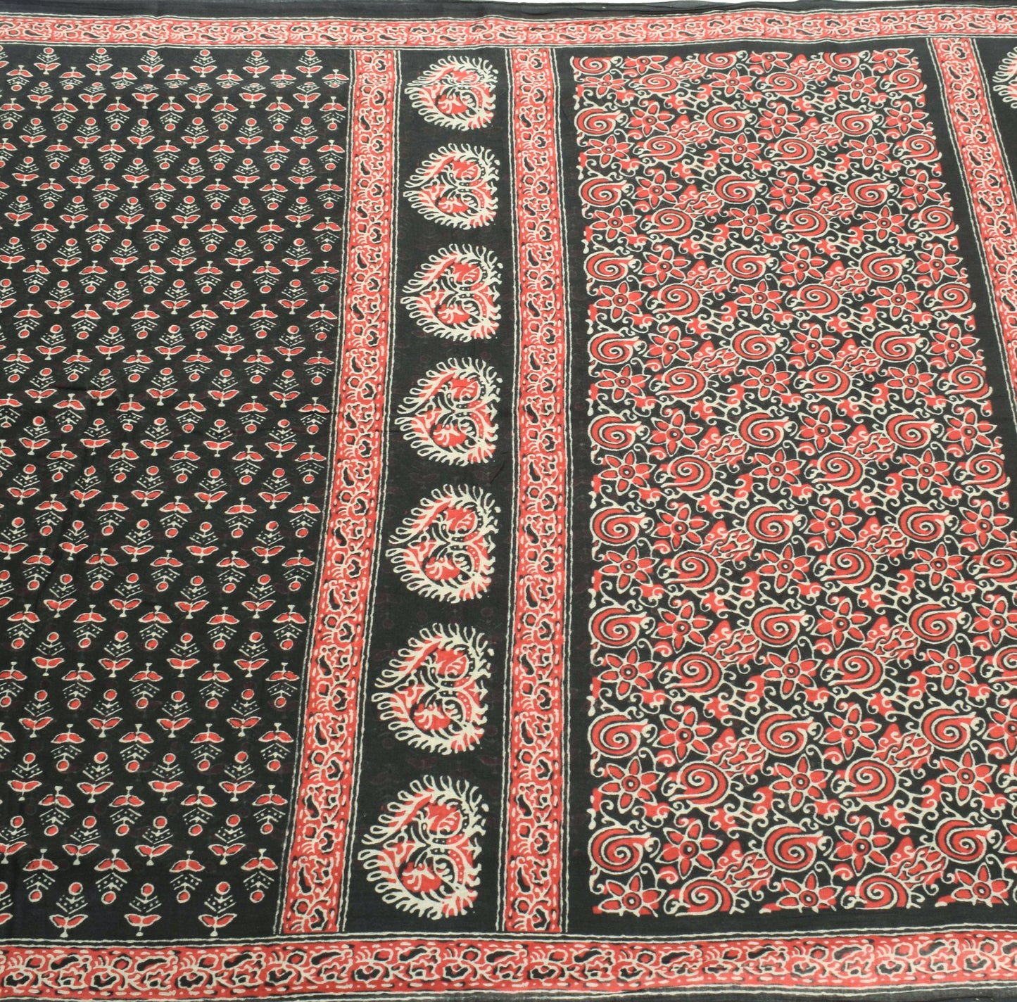 Sushila Vintage Floral Black Saree Pure Cotton Hand Block Printed Soft Fabric
