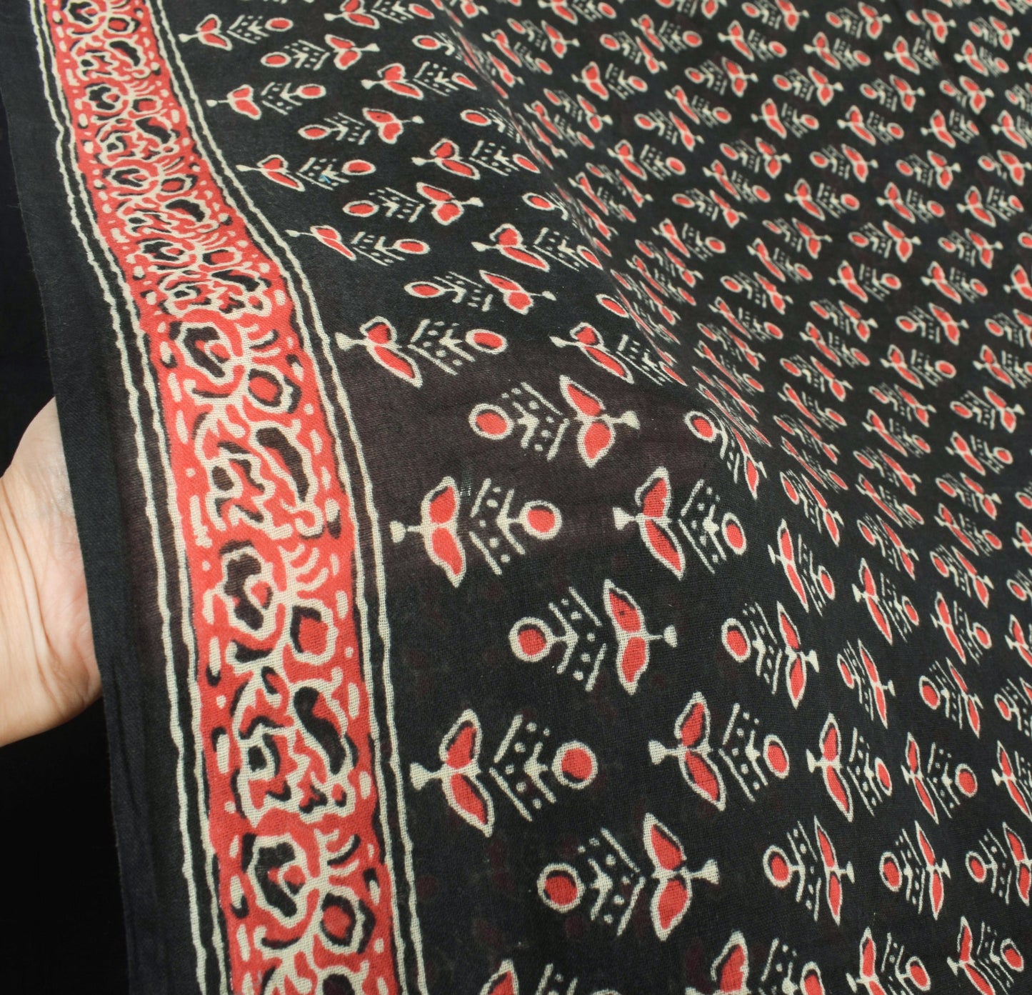 Sushila Vintage Floral Black Saree Pure Cotton Hand Block Printed Soft Fabric