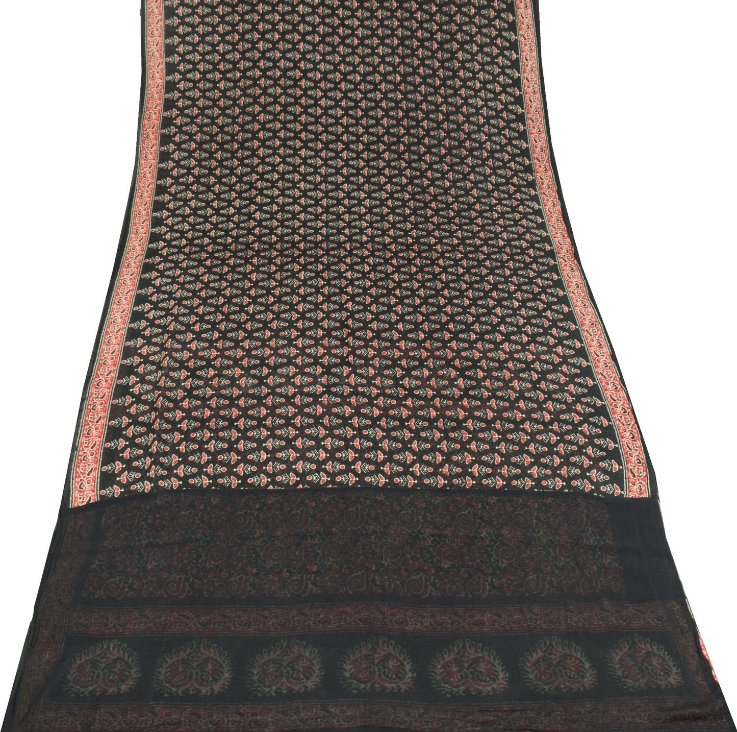 Sushila Vintage Floral Black Saree Pure Cotton Hand Block Printed Soft Fabric