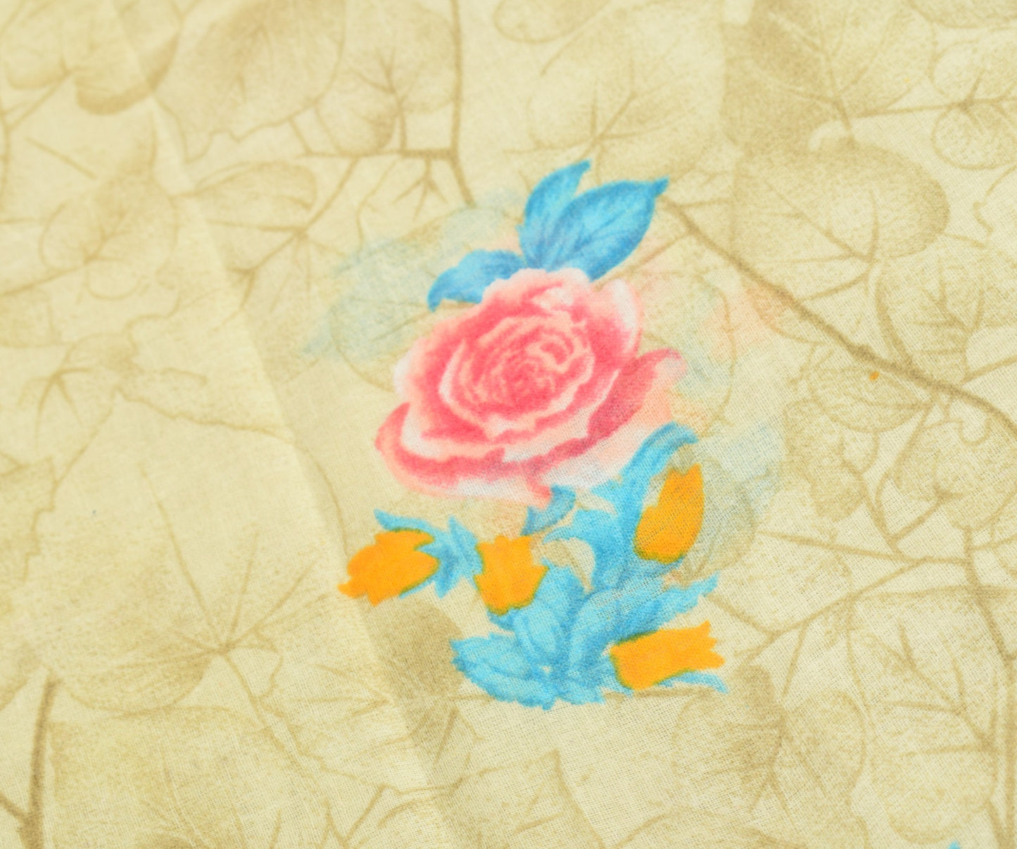 Sushila Vintage Floral Saree 100% Pure Cotton Printed Cream Indian Craft Fabric