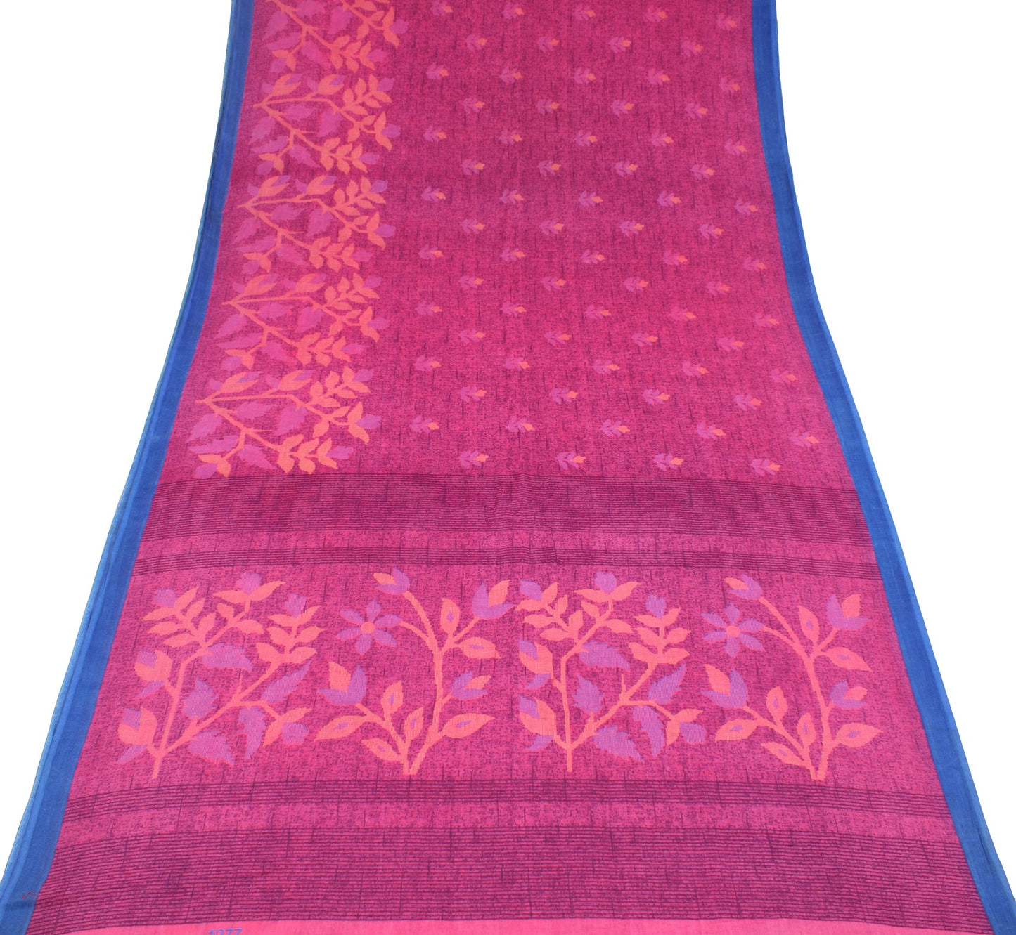 Sushila Vintage Pink Saree Soft Pure Cotton Printed Floral Indian Craft Fabric