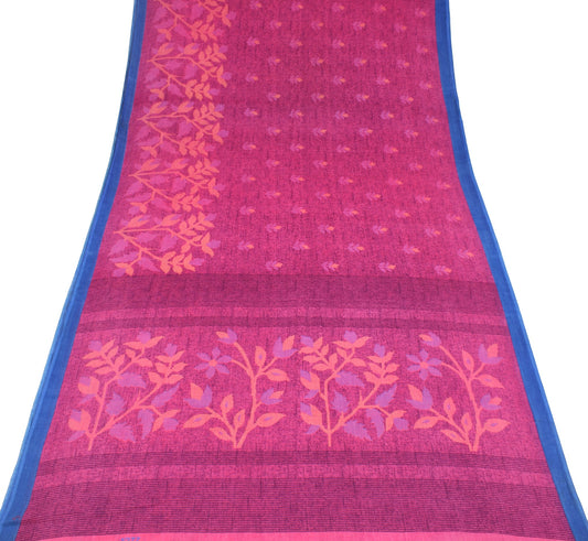 Sushila Vintage Pink Saree Soft Pure Cotton Printed Floral Indian Craft Fabric