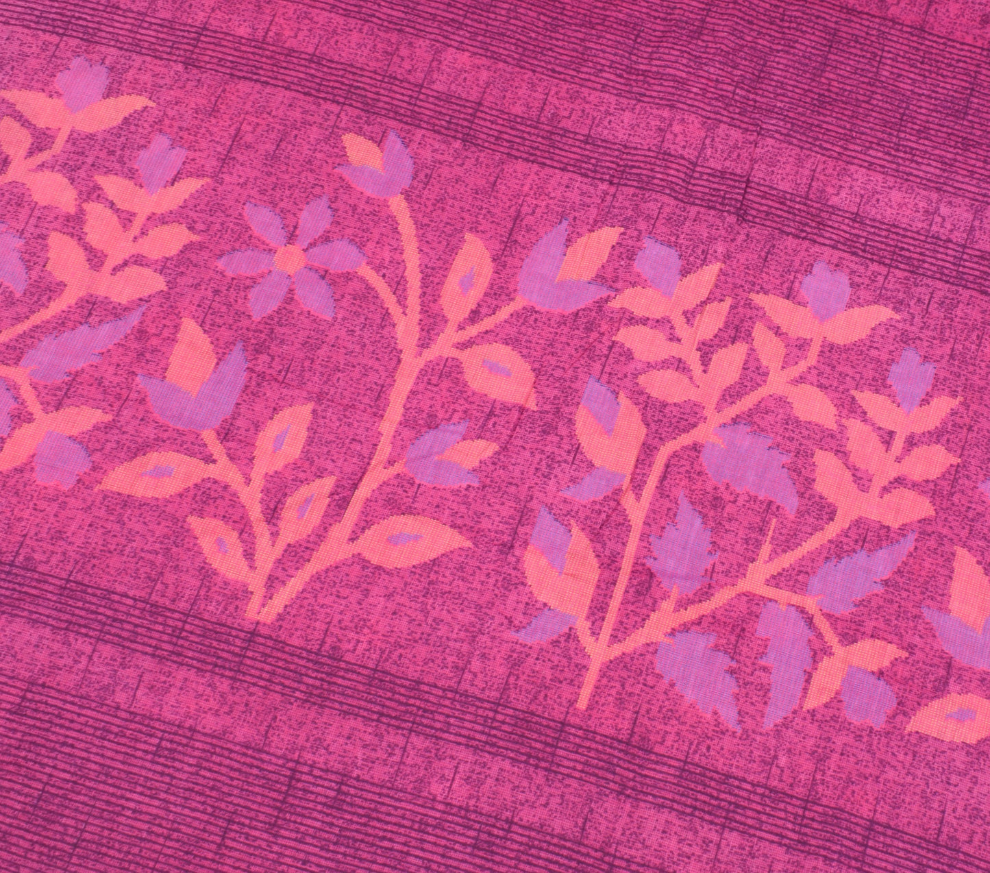 Sushila Vintage Pink Saree Soft Pure Cotton Printed Floral Indian Craft Fabric