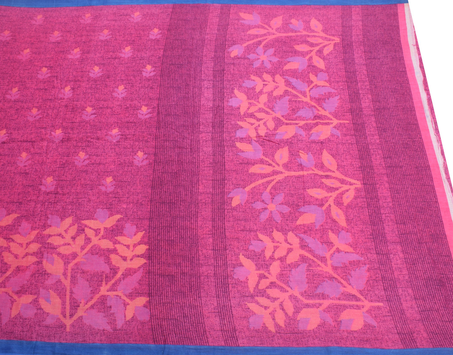 Sushila Vintage Pink Saree Soft Pure Cotton Printed Floral Indian Craft Fabric