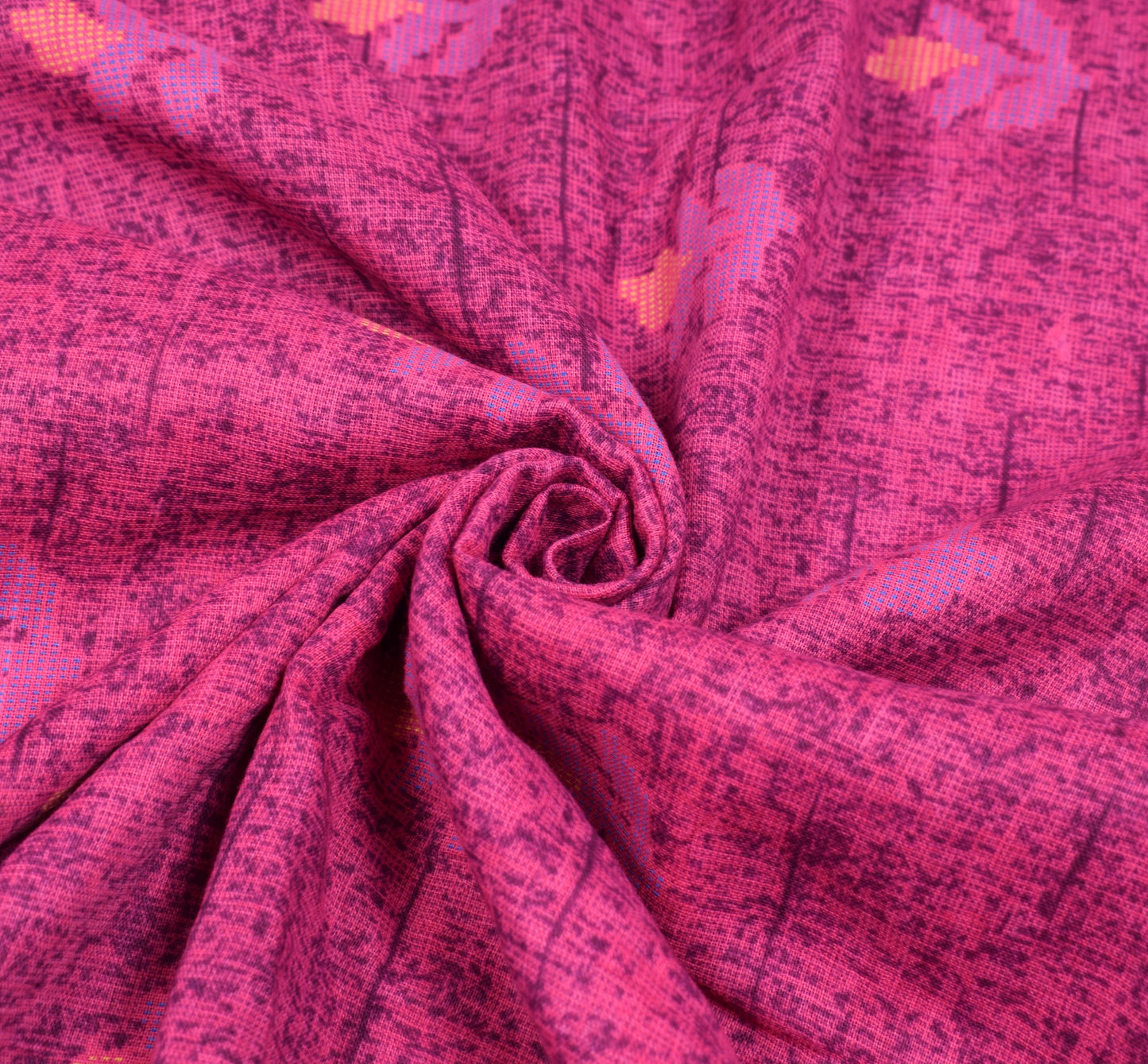 Sushila Vintage Pink Saree Soft Pure Cotton Printed Floral Indian Craft Fabric