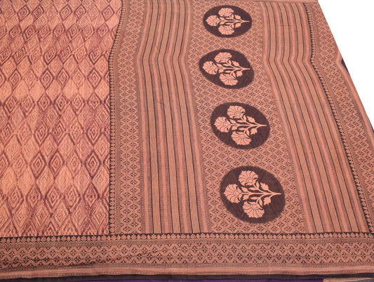 Sushila Vintage Dark Brown Saree Pure Cotton Printed Geometric Soft Craft Fabric