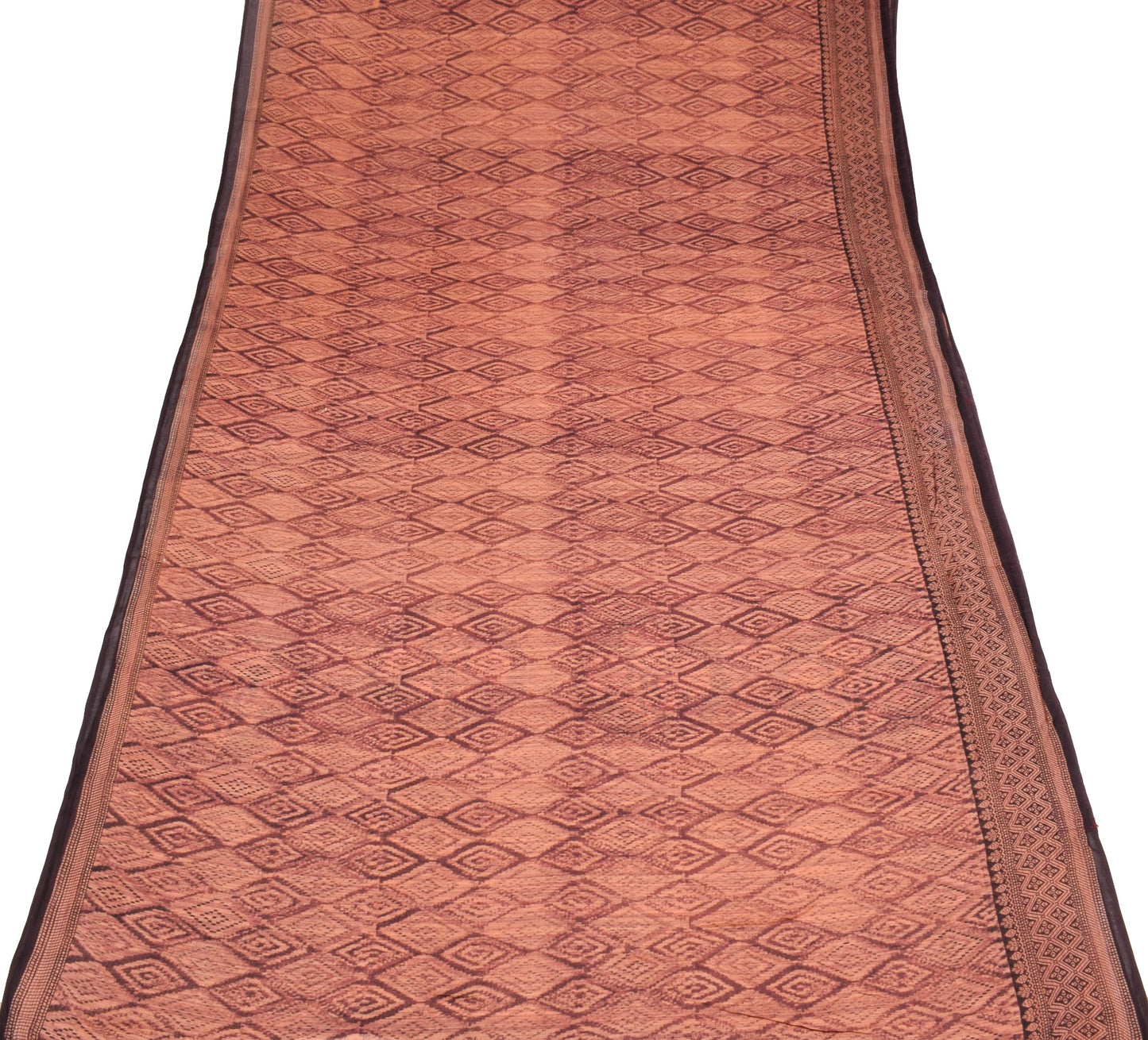 Sushila Vintage Dark Brown Saree Pure Cotton Printed Geometric Soft Craft Fabric