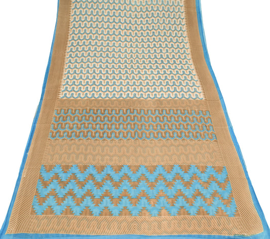 Sushila Vintage 100% Pure Cotton Saree Multi-Color Printed Soft Craft Fabric