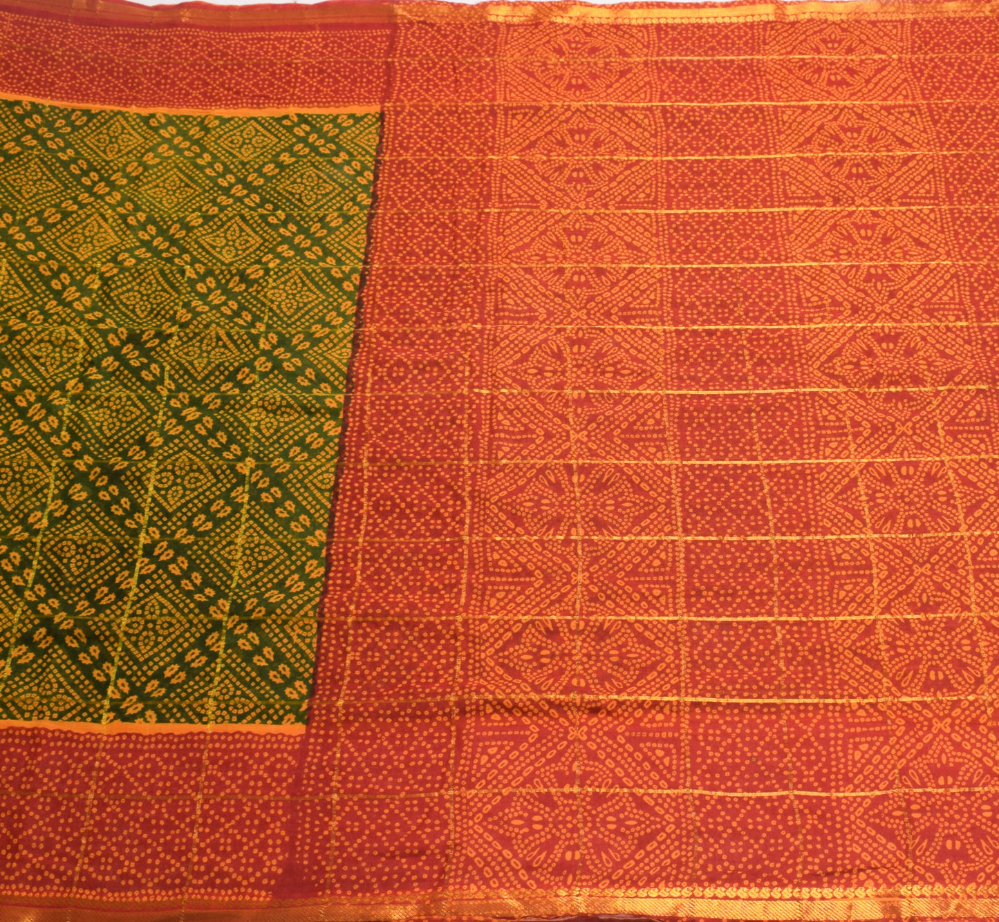 Sushila Vintage Bandhani Print Saree Pure Cotton Green Sari Soft 6 Yard Fabric
