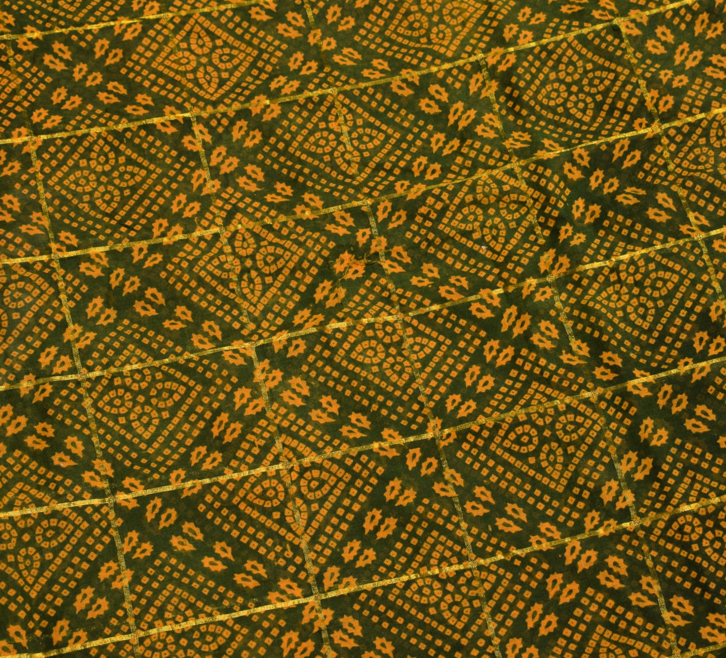 Sushila Vintage Bandhani Print Saree Pure Cotton Green Sari Soft 6 Yard Fabric