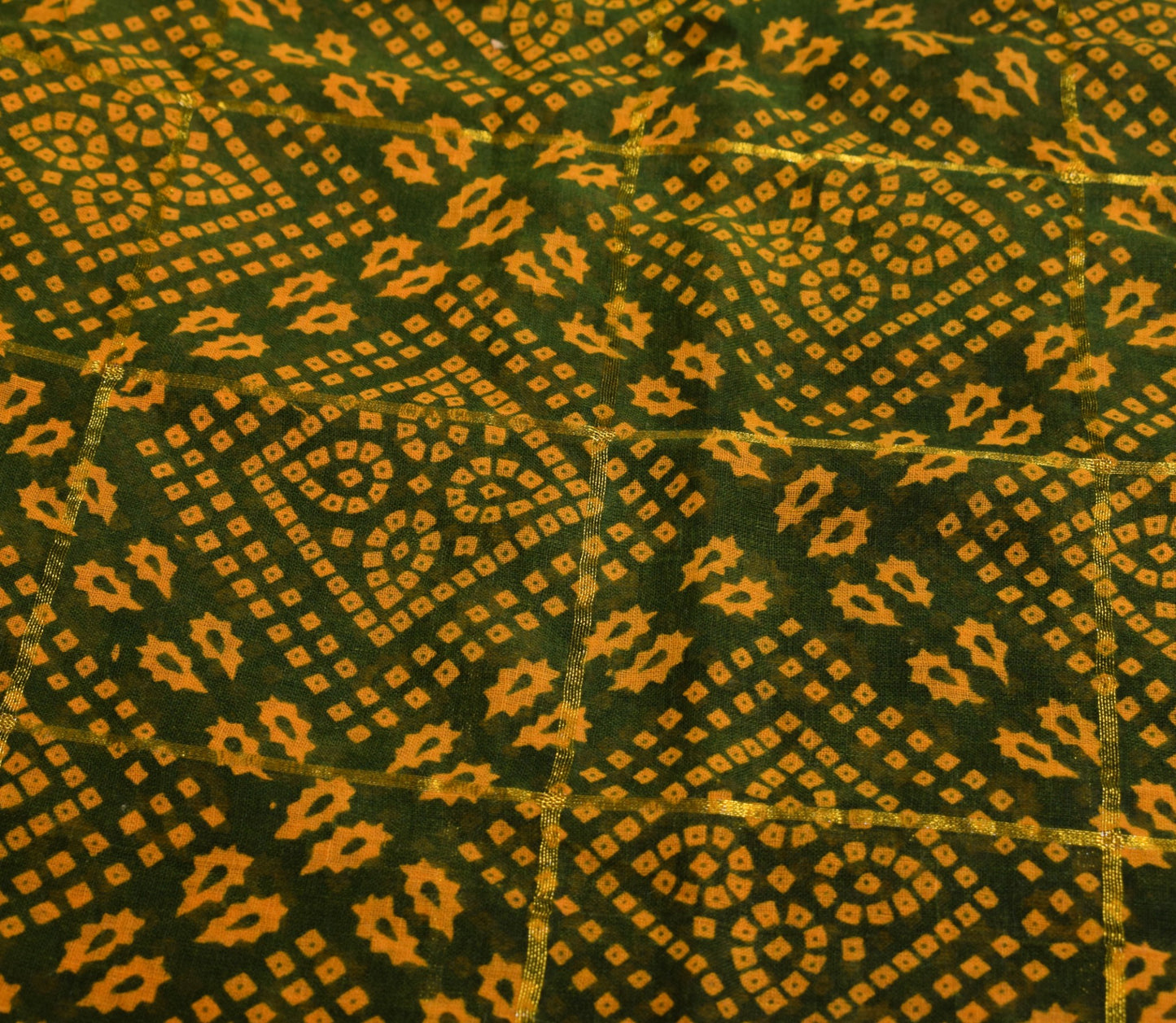 Sushila Vintage Bandhani Print Saree Pure Cotton Green Sari Soft 6 Yard Fabric
