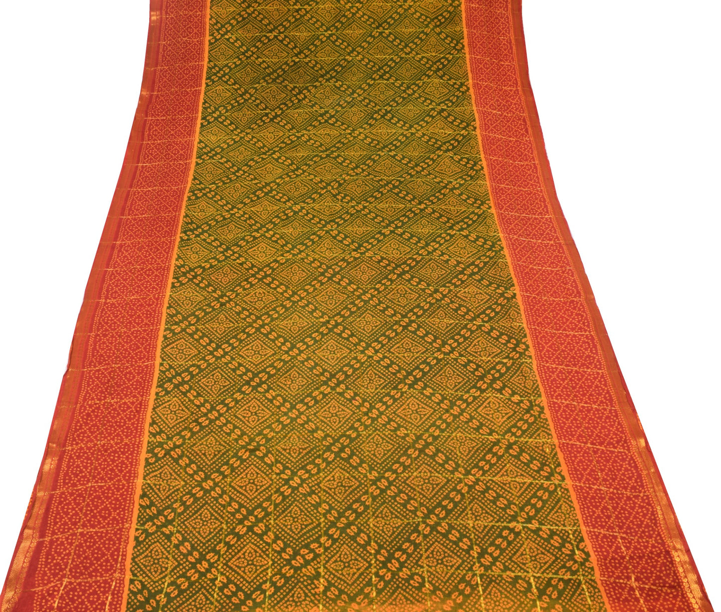 Sushila Vintage Bandhani Print Saree Pure Cotton Green Sari Soft 6 Yard Fabric