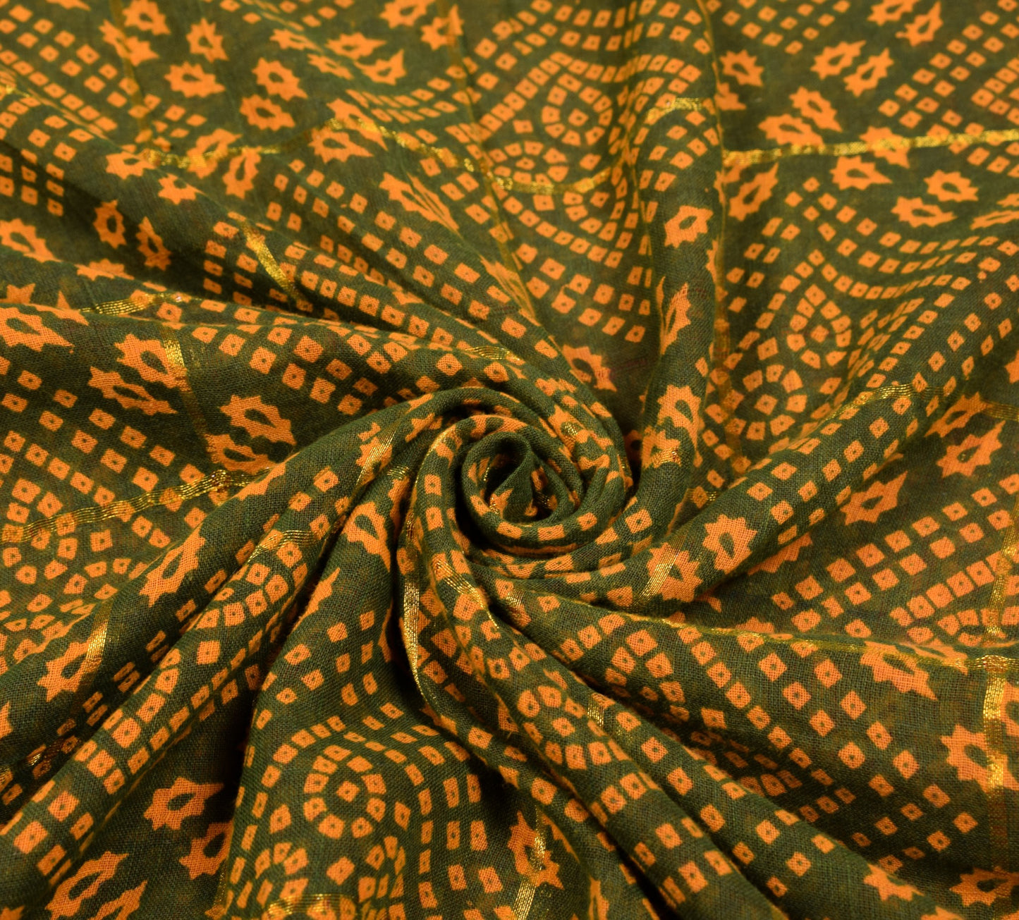 Sushila Vintage Bandhani Print Saree Pure Cotton Green Sari Soft 6 Yard Fabric