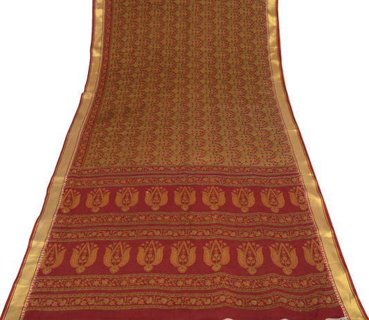 Sushila Vintage Maroon Floral Print Saree Zari Border Pure Cotton Soft Fabric