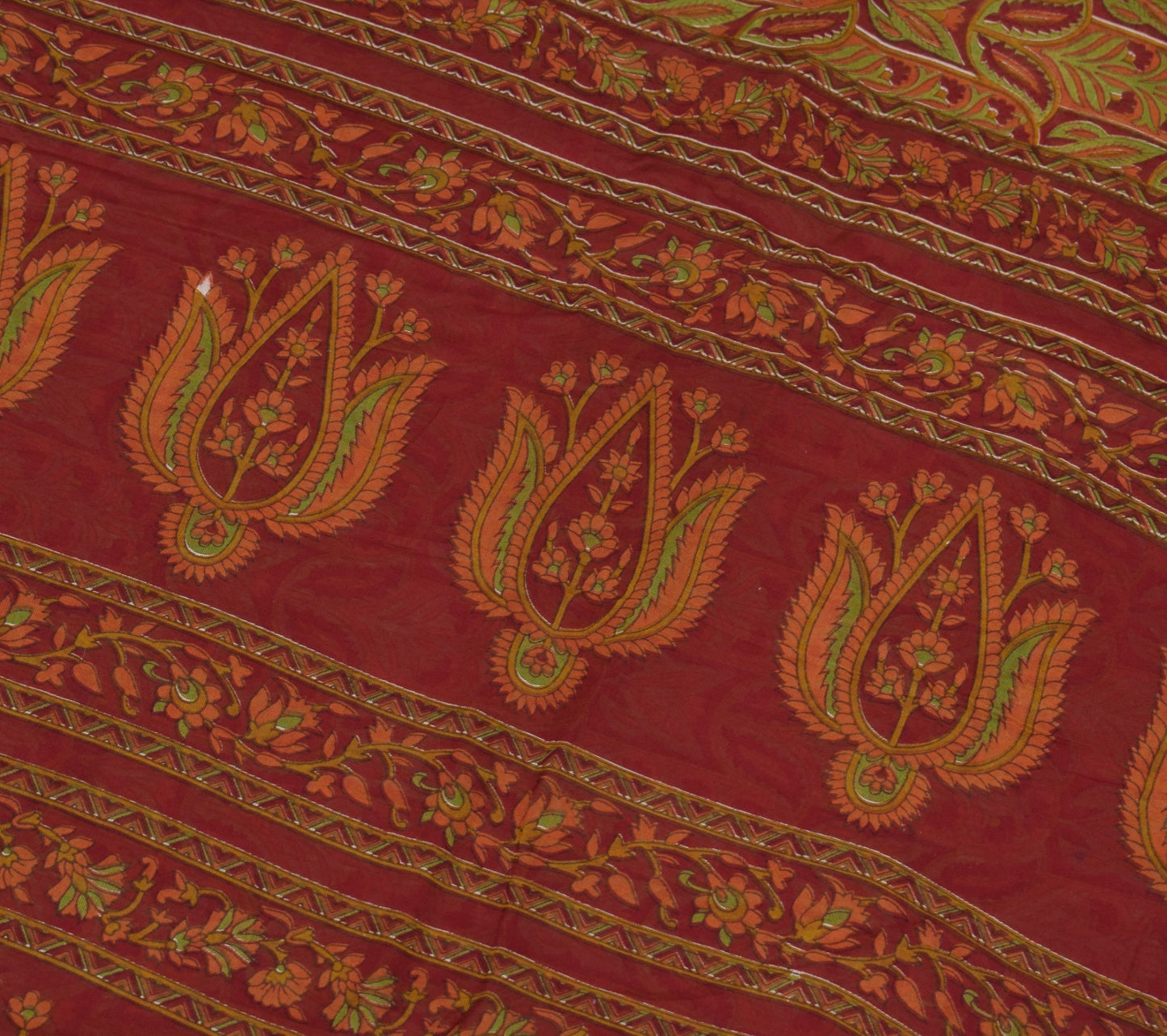Sushila Vintage Maroon Floral Print Saree Zari Border Pure Cotton Soft Fabric