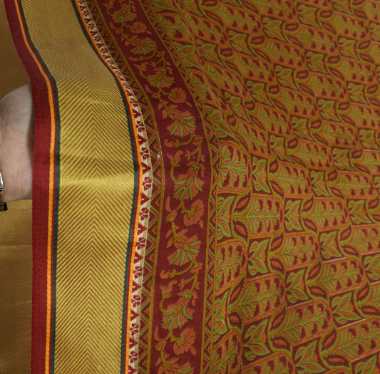 Sushila Vintage Maroon Floral Print Saree Zari Border Pure Cotton Soft Fabric