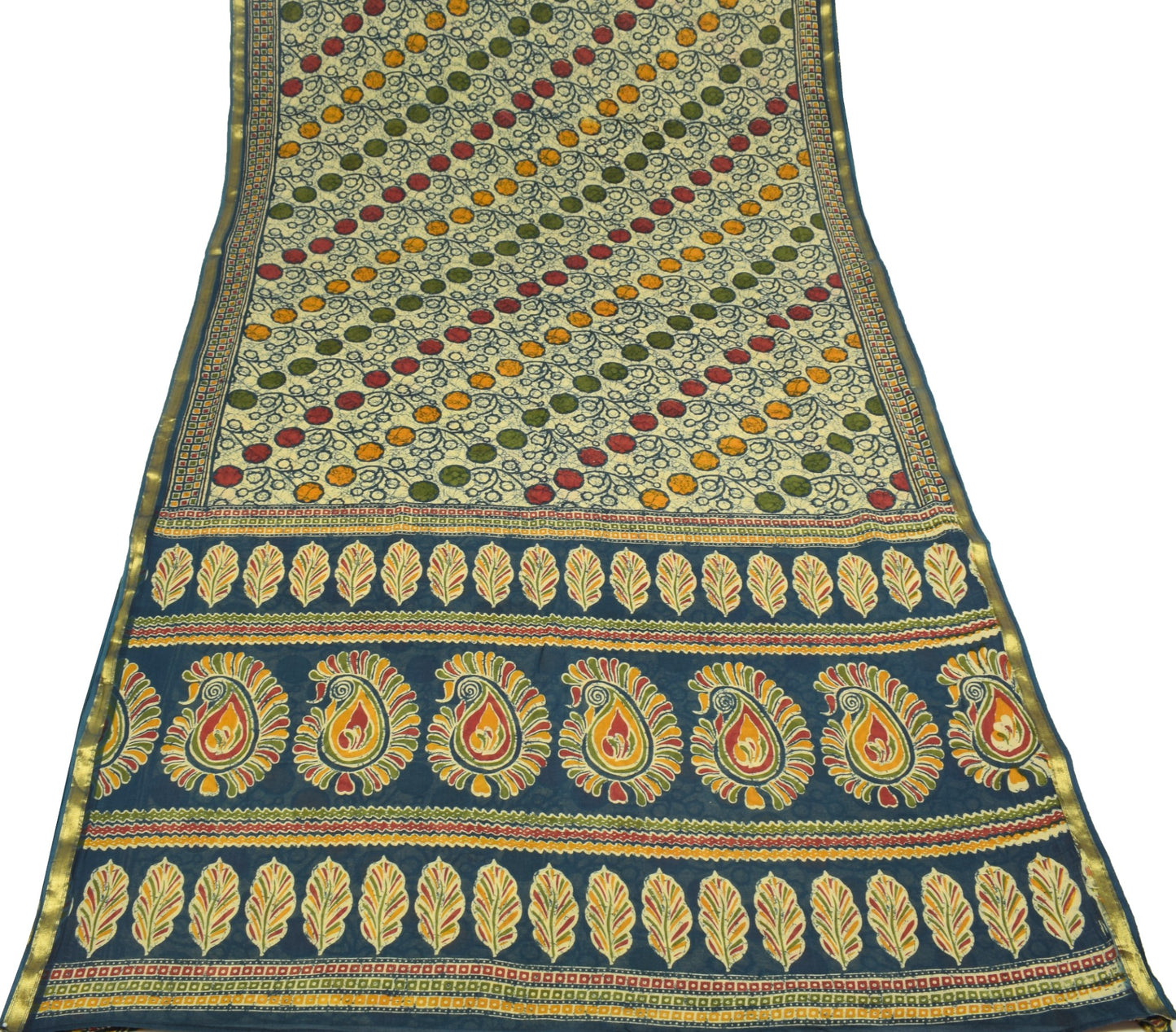 Sushila Vintage Cream Saree Pure Cotton Printed DailyWear Sari Soft Craft Fabric