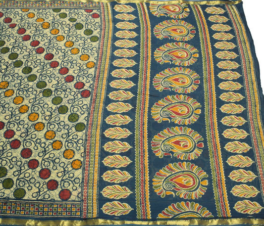 Sushila Vintage Cream Saree Pure Cotton Printed DailyWear Sari Soft Craft Fabric