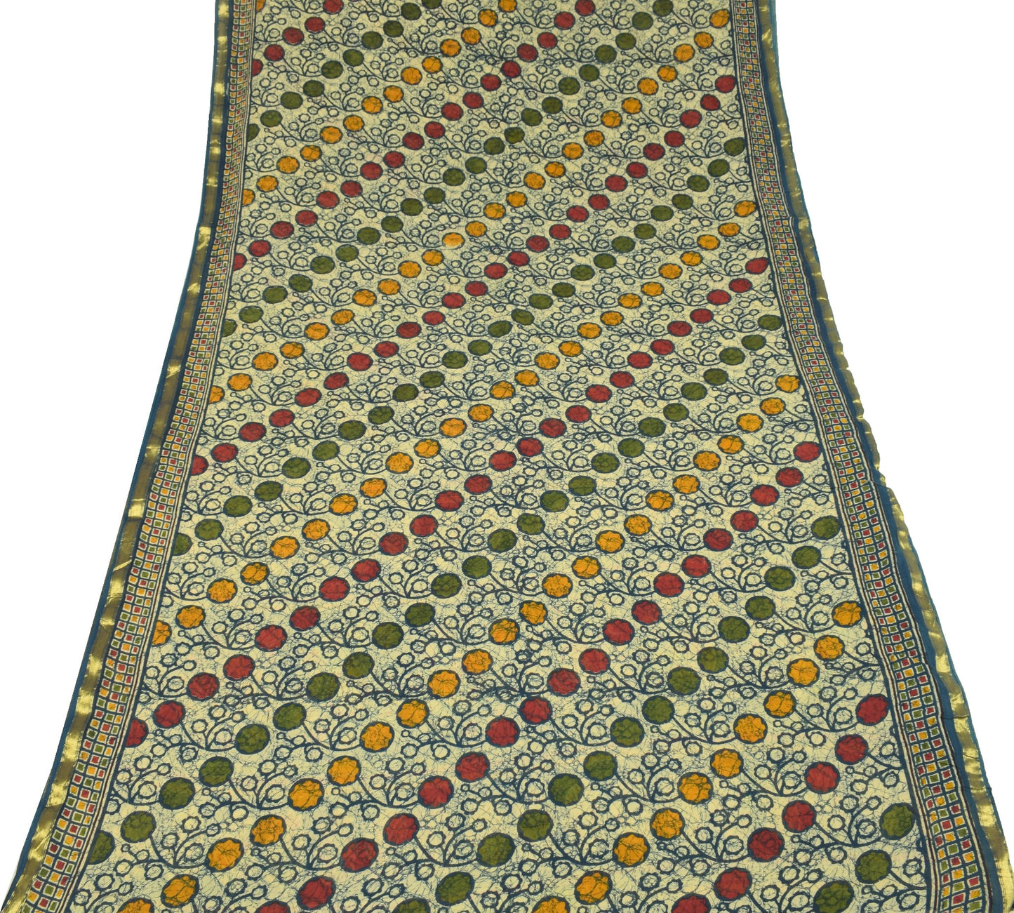 Sushila Vintage Cream Saree Pure Cotton Printed DailyWear Sari Soft Craft Fabric