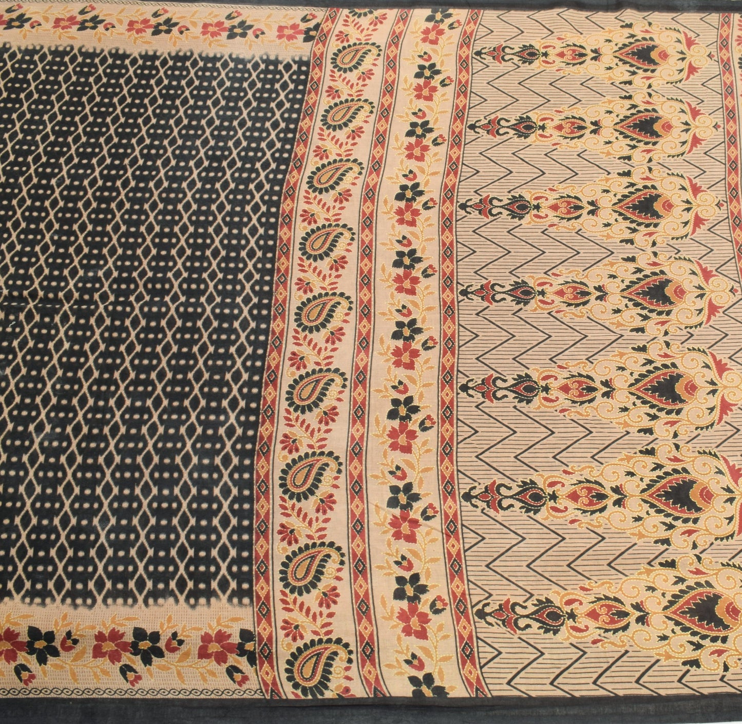 Sushila Vintage Black Saree 100% Pure Cotton Printed Indian Soft Craft Fabric