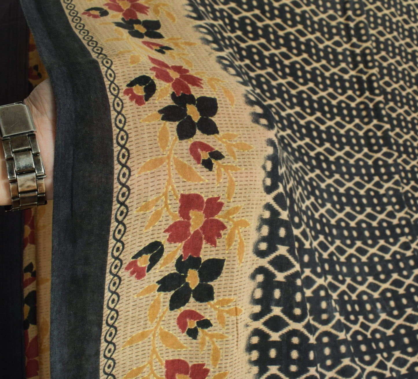 Sushila Vintage Black Saree 100% Pure Cotton Printed Indian Soft Craft Fabric