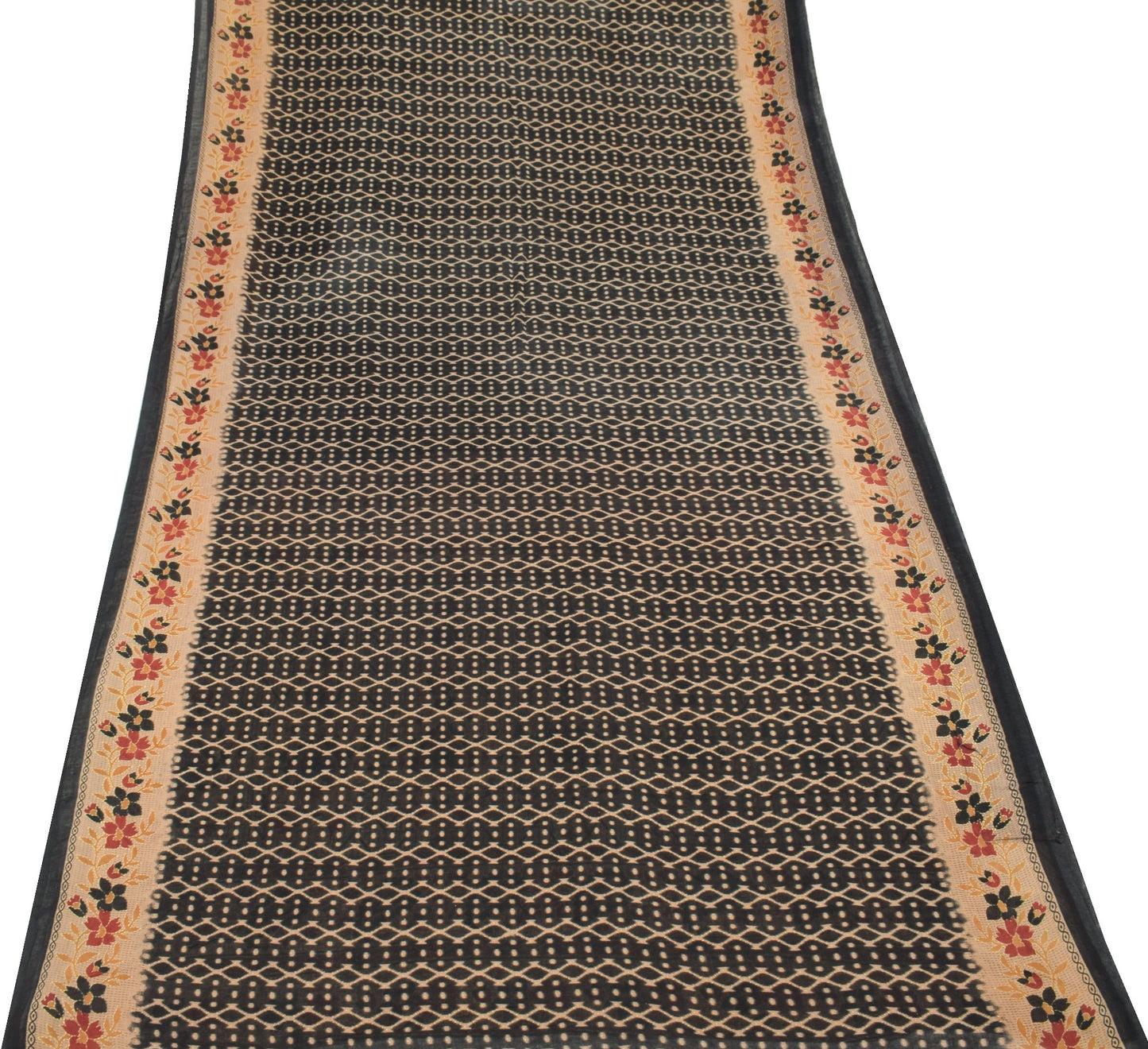 Sushila Vintage Black Saree 100% Pure Cotton Printed Indian Soft Craft Fabric