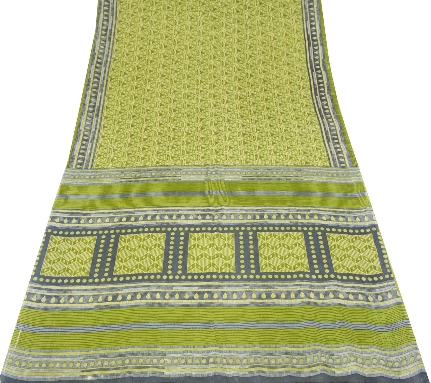 Sushila Vintage Geometrical Saree Pure Cotton Printed Green Soft Craft Fabric