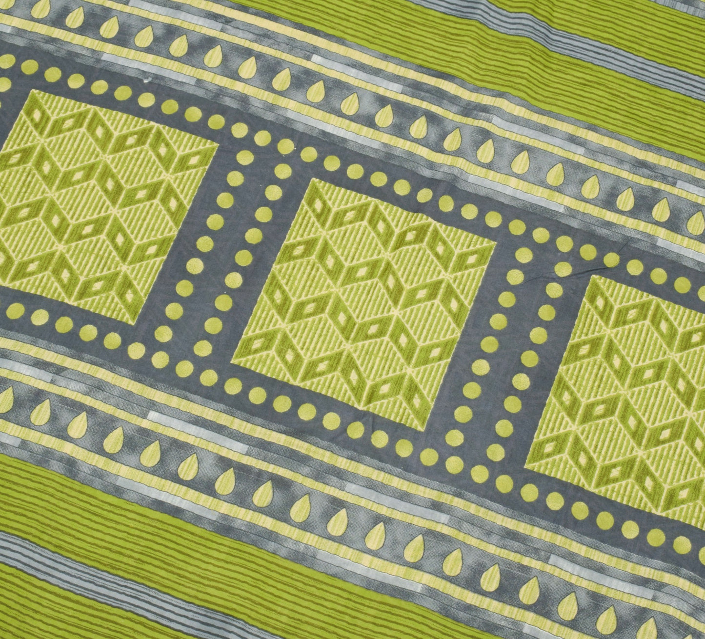 Sushila Vintage Geometrical Saree Pure Cotton Printed Green Soft Craft Fabric