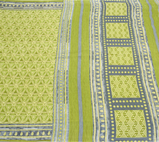 Sushila Vintage Geometrical Saree Pure Cotton Printed Green Soft Craft Fabric