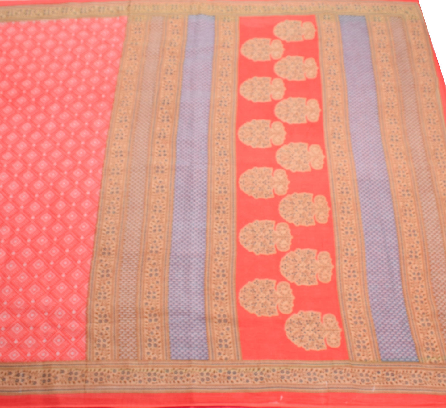 Sushila Vintage Saree 100% Pure Cotton Printed Geometrical Soft Craft Fabric