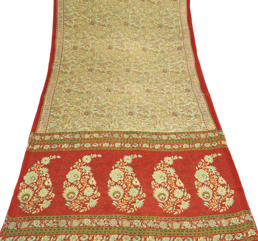 Sushila Vintage Cream Saree Floral 100% Pure Cotton Printed Soft Craft Fabric