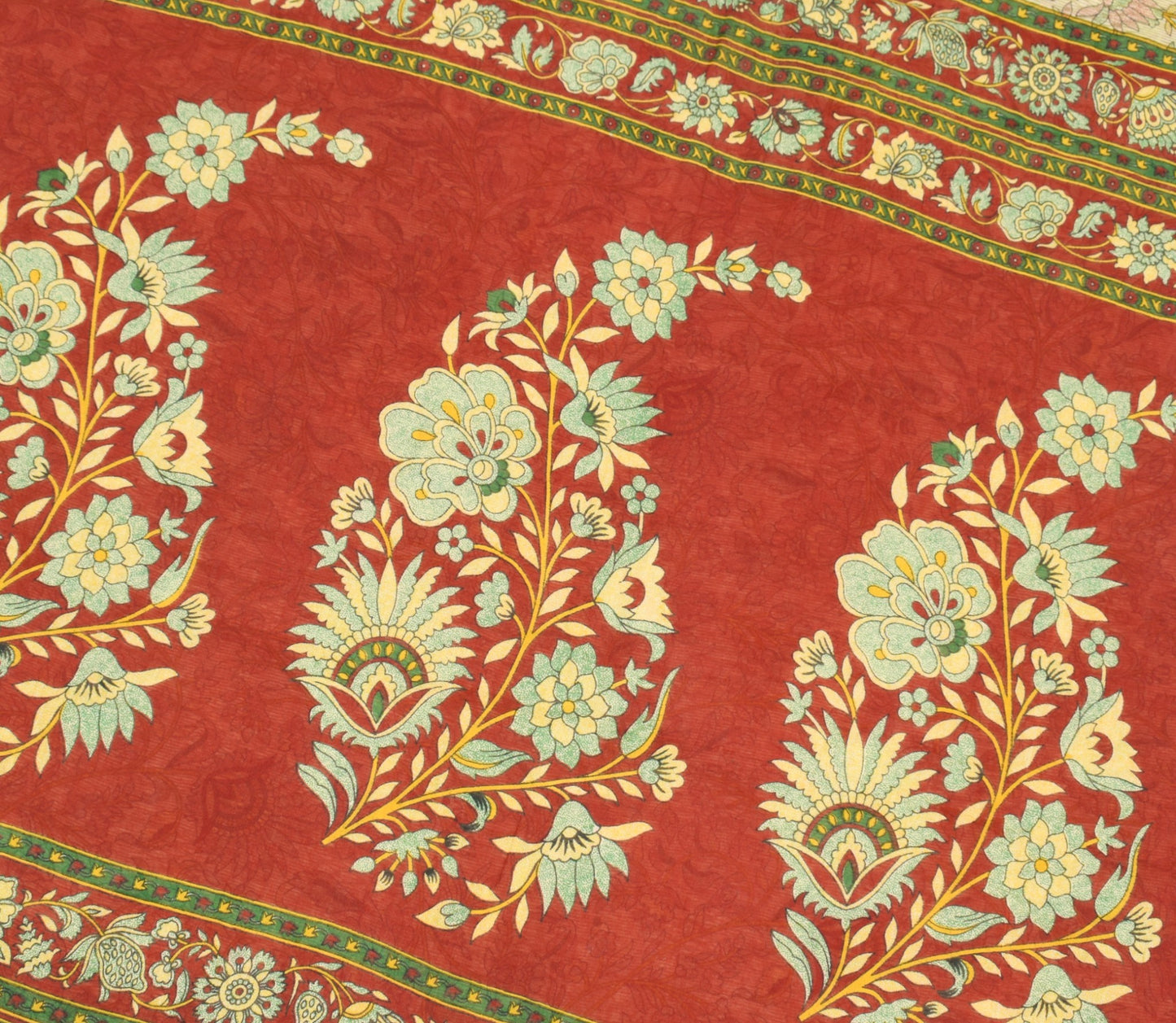 Sushila Vintage Cream Saree Floral 100% Pure Cotton Printed Soft Craft Fabric