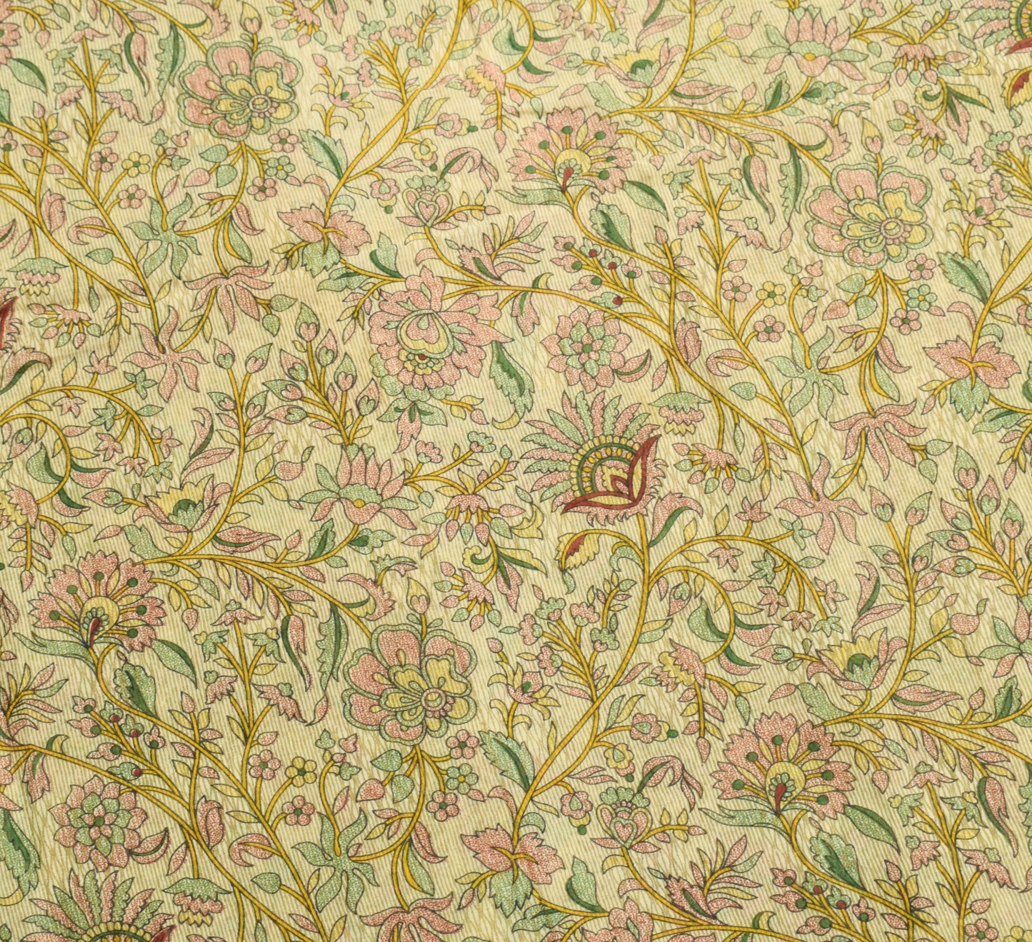 Sushila Vintage Cream Saree Floral 100% Pure Cotton Printed Soft Craft Fabric