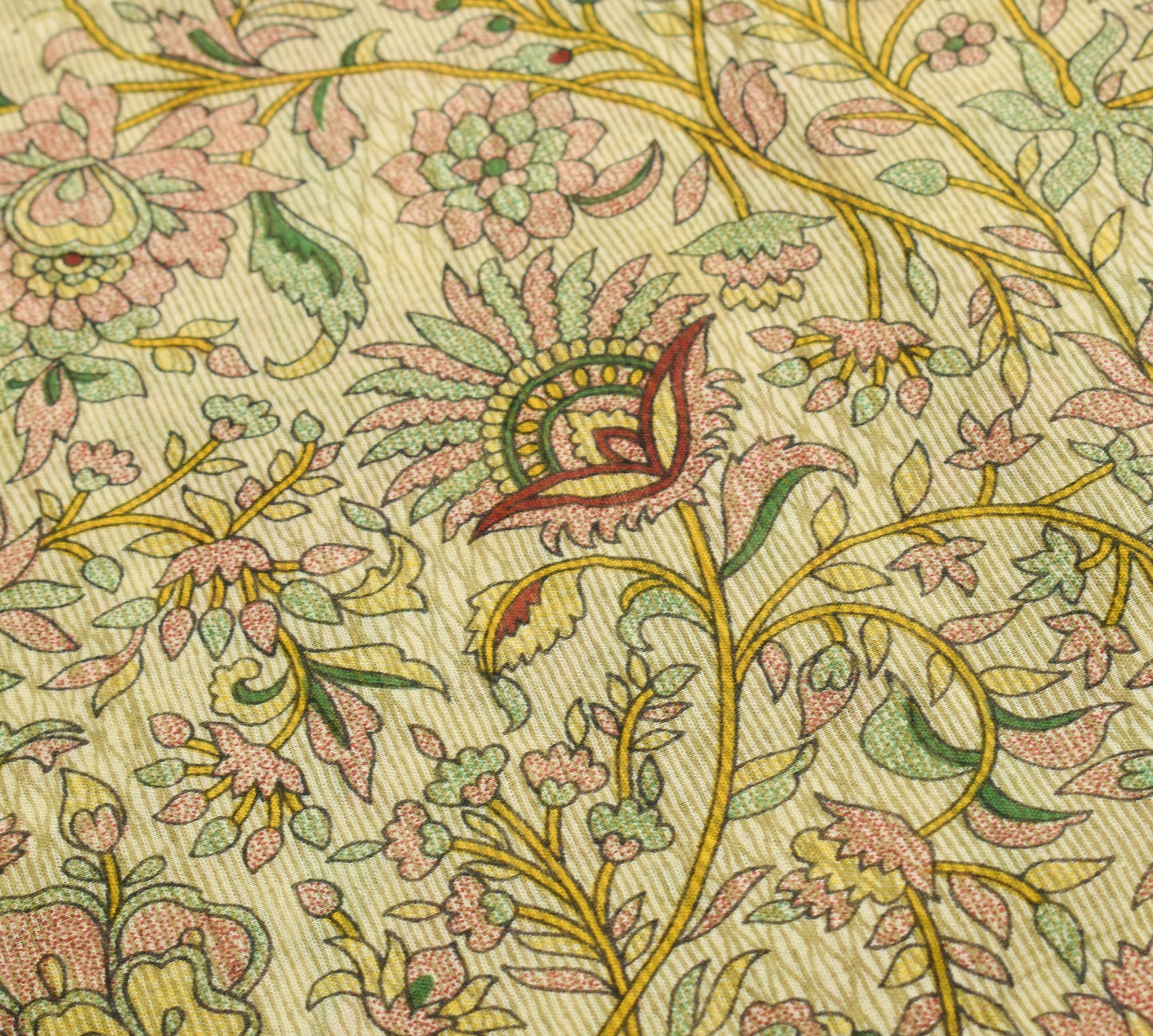 Sushila Vintage Cream Saree Floral 100% Pure Cotton Printed Soft Craft Fabric