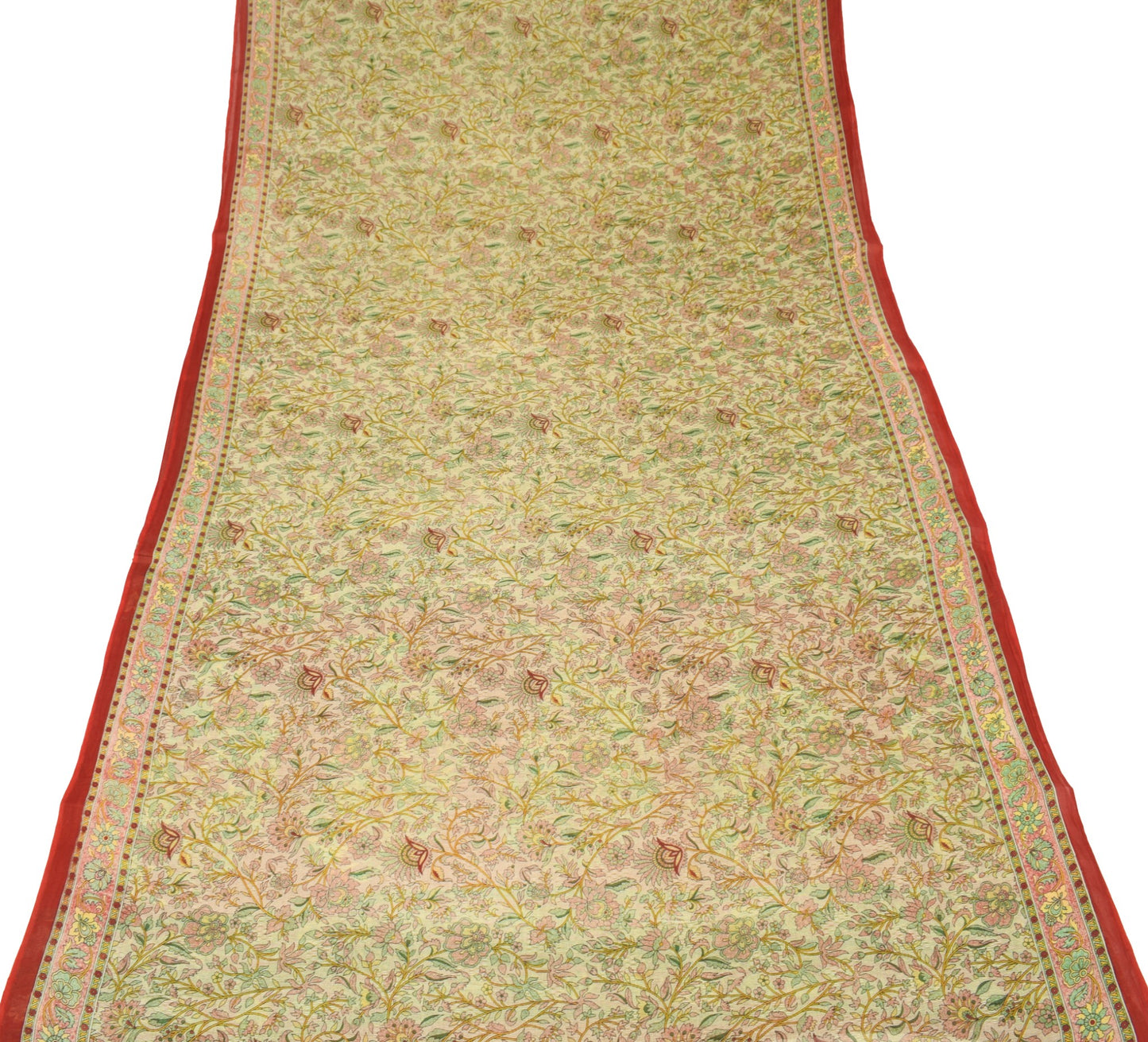 Sushila Vintage Cream Saree Floral 100% Pure Cotton Printed Soft Craft Fabric