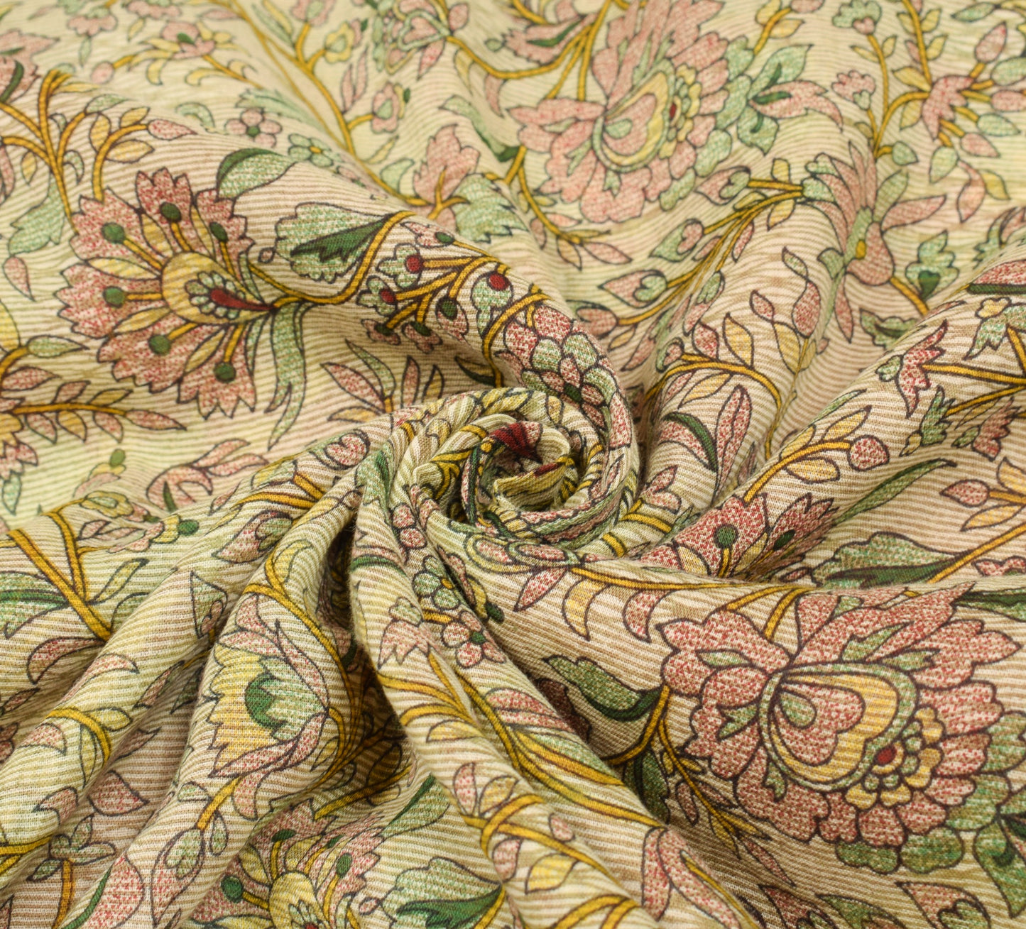 Sushila Vintage Cream Saree Floral 100% Pure Cotton Printed Soft Craft Fabric