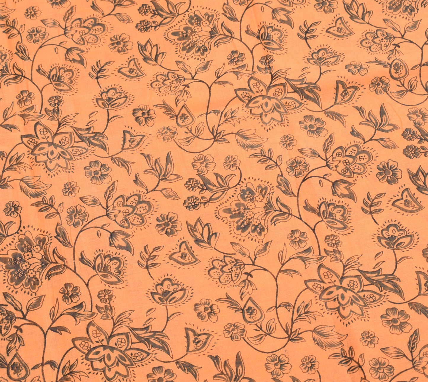 Sushila Vintage 100% Pure Cotton Saree Printed Floral Peach Indian Craft Fabric
