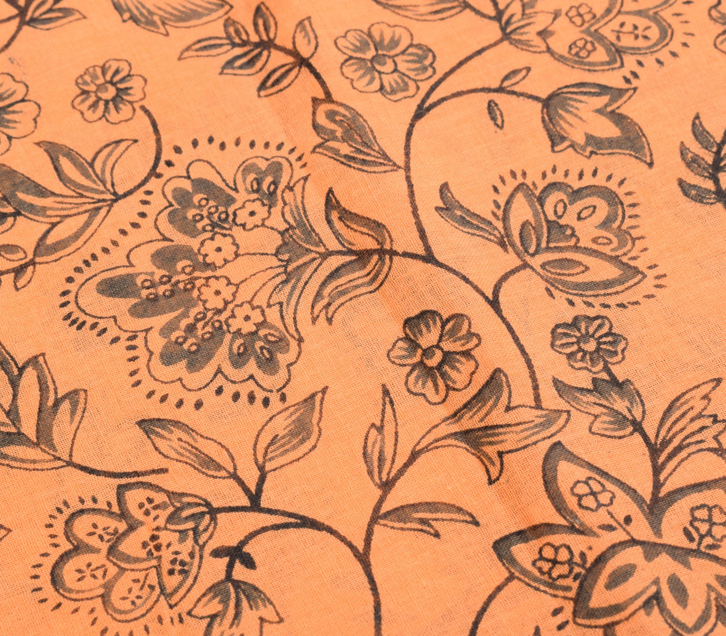 Sushila Vintage 100% Pure Cotton Saree Printed Floral Peach Indian Craft Fabric