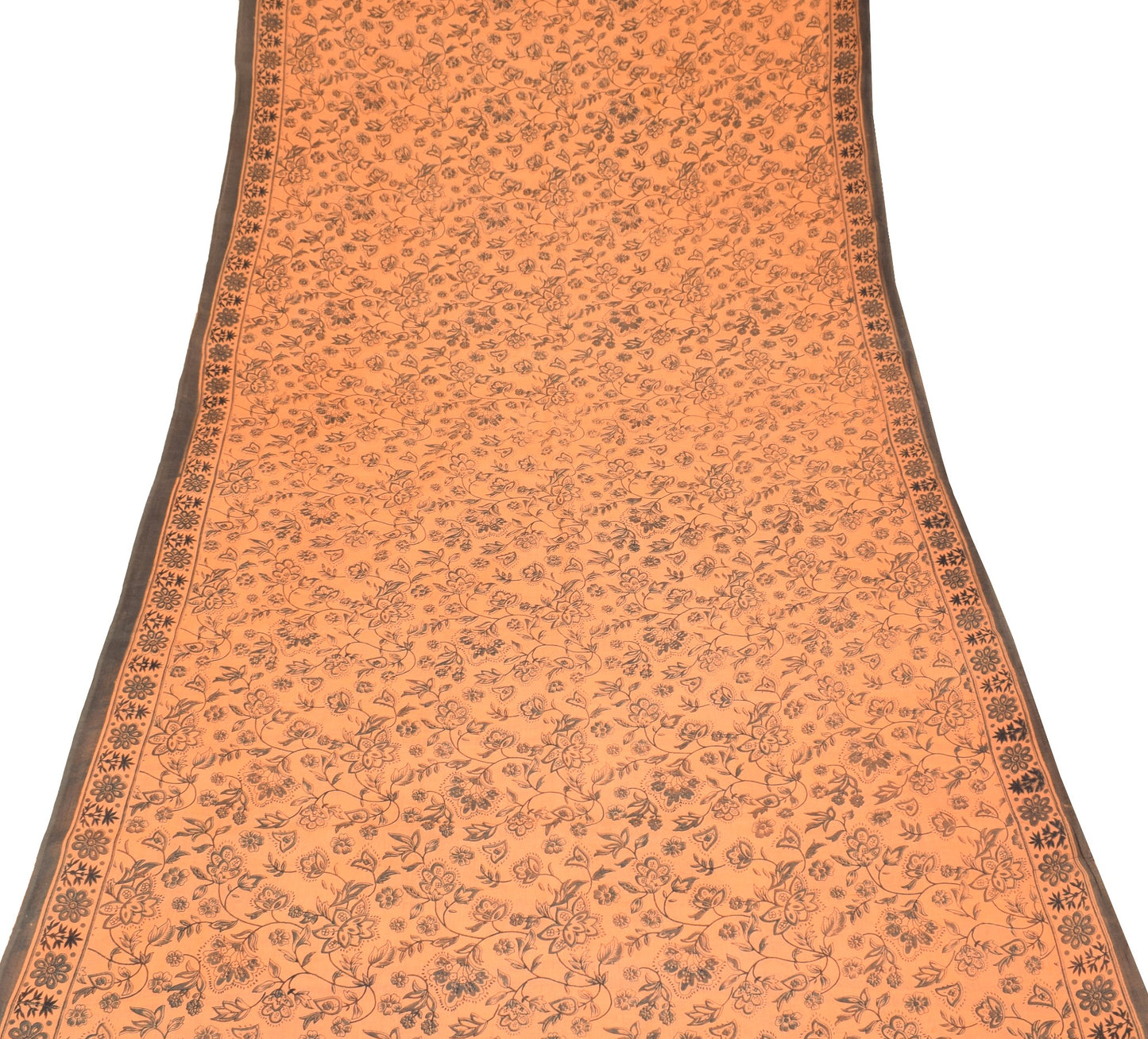 Sushila Vintage 100% Pure Cotton Saree Printed Floral Peach Indian Craft Fabric