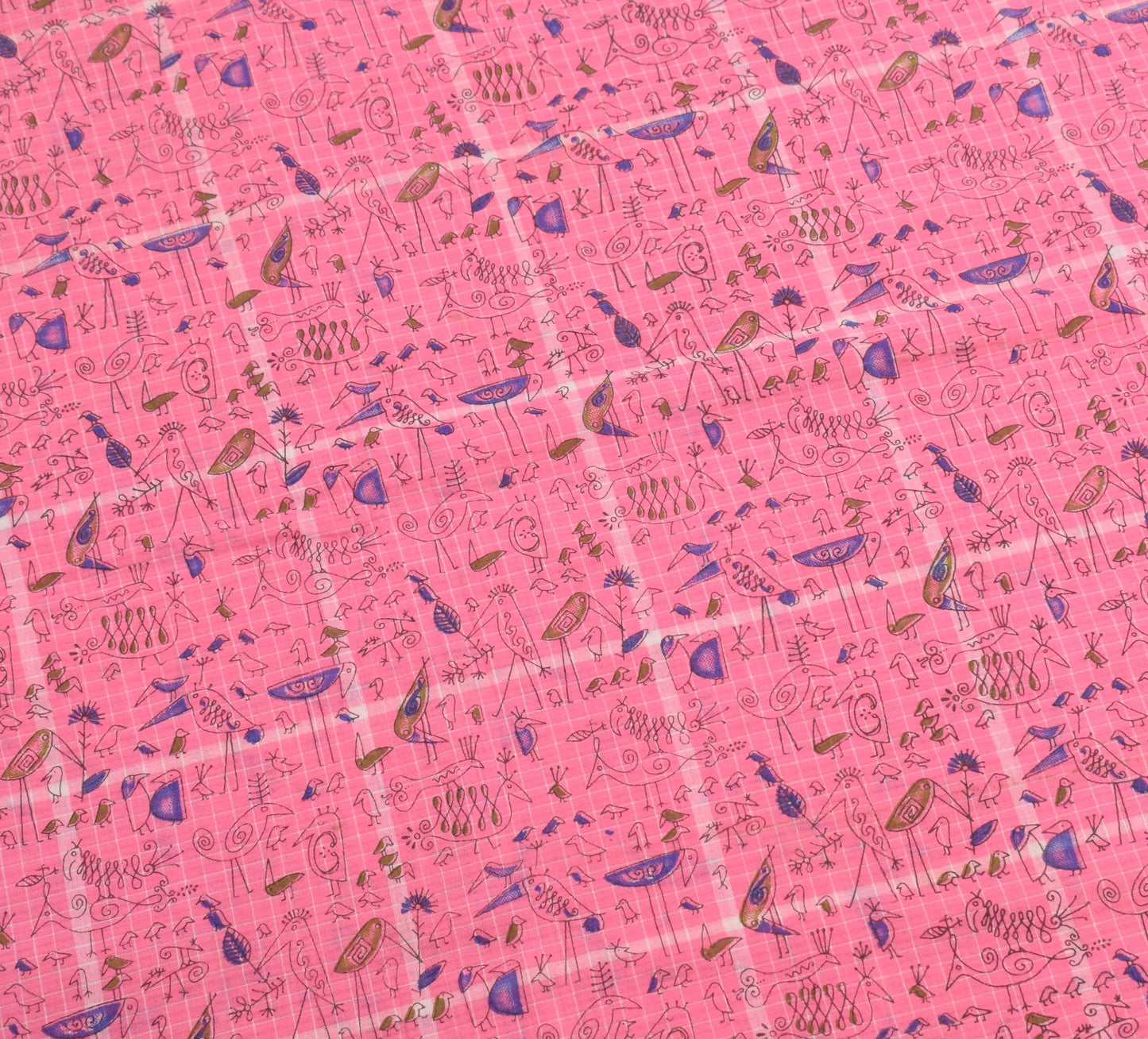 Sushila Vintage Pink Birds Saree Pure Cotton Hand Printed & Woven Soft Fabric