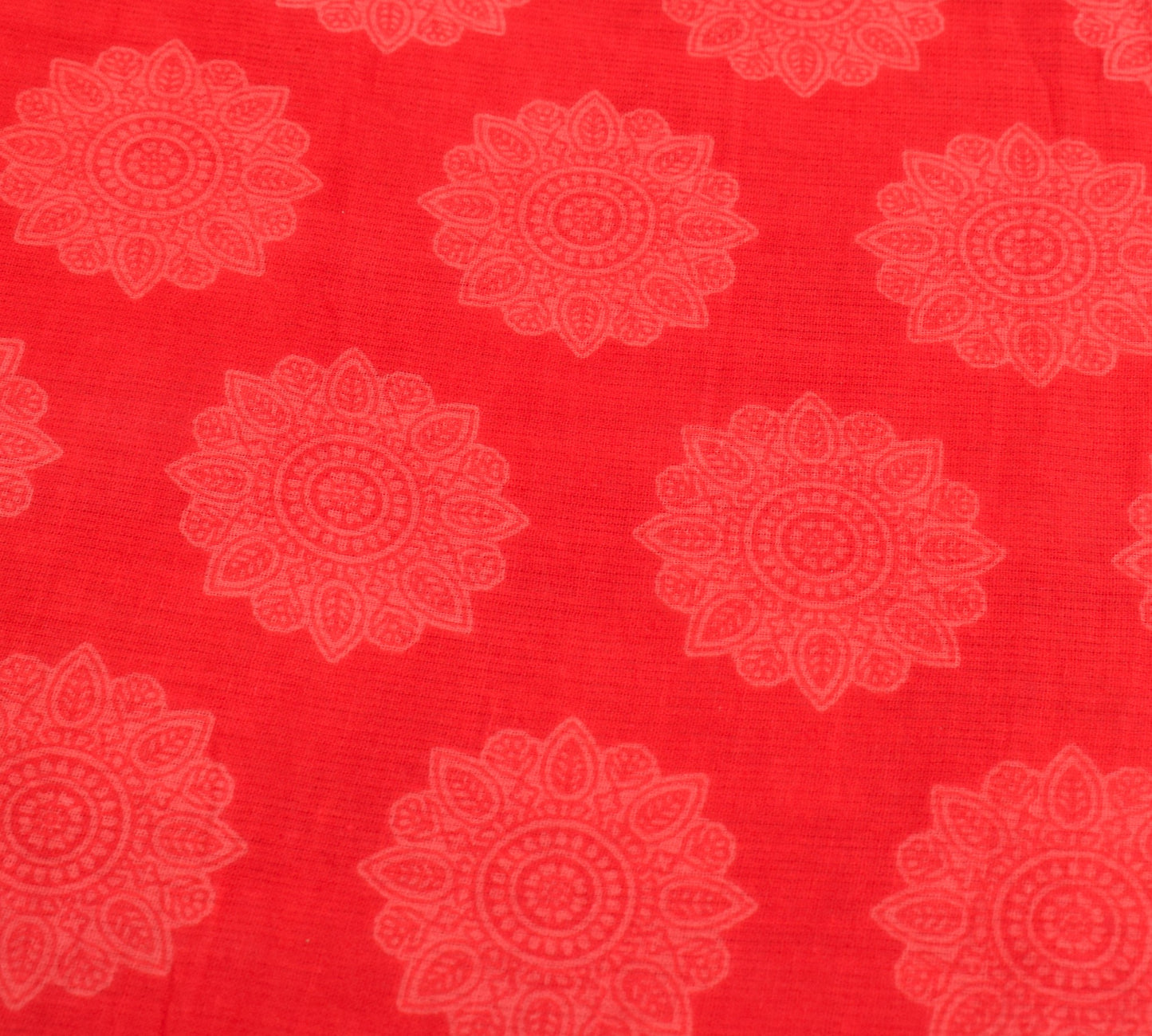 Sushila Vintage Red Saree Green Border Pallu 100%Pure Cotton Printed Soft Fabric
